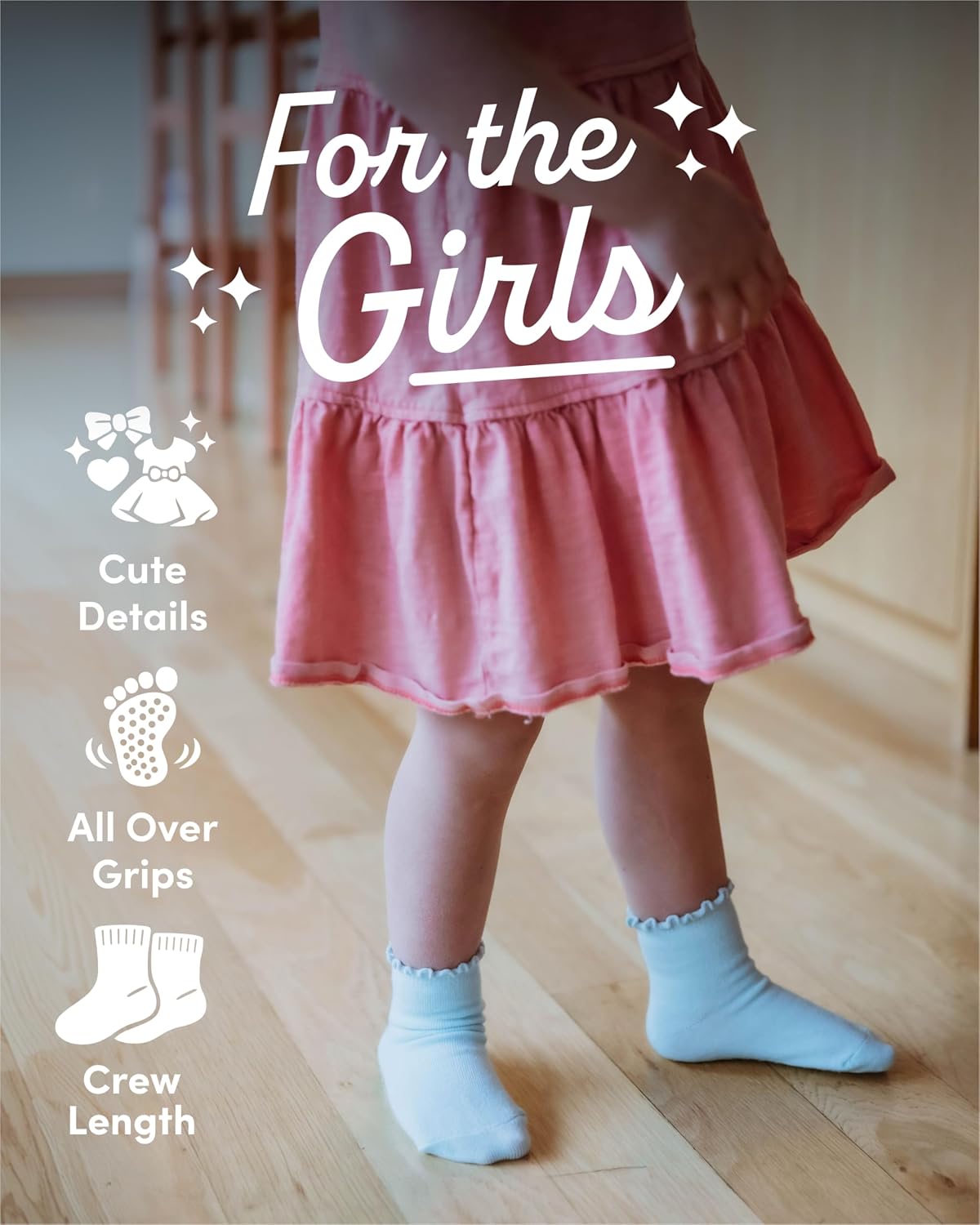 Fruit of the Loom Ruffle Socks for Girls - Cotton Grip Socks for Baby & Toddler