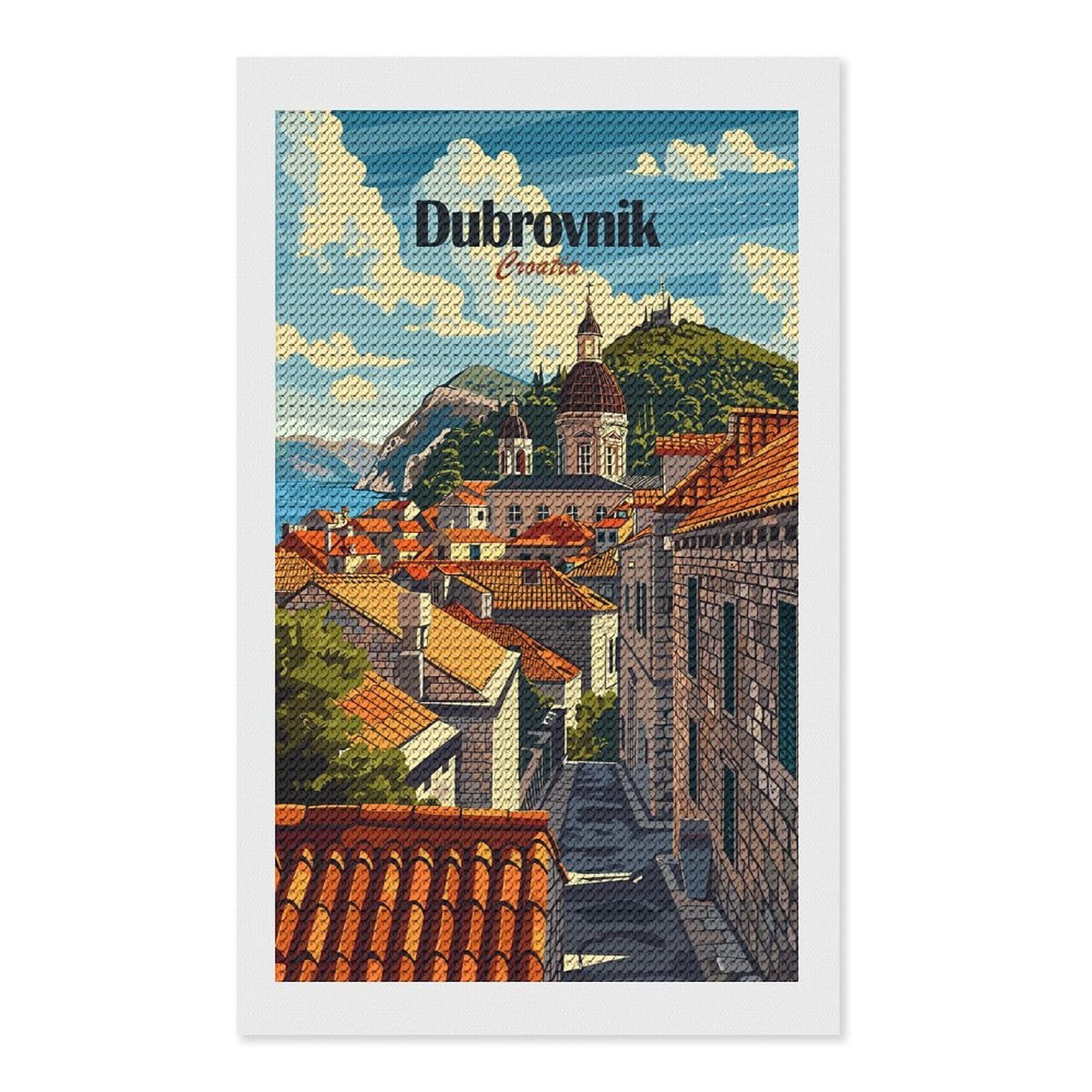 Junmoney Dubrovnik Croatia Travel (2) Diamond Painting Canvas Set 12"x20", for Adults, Sparkling Round Gems, Thoughtful Handmade Gift, Modern Decor