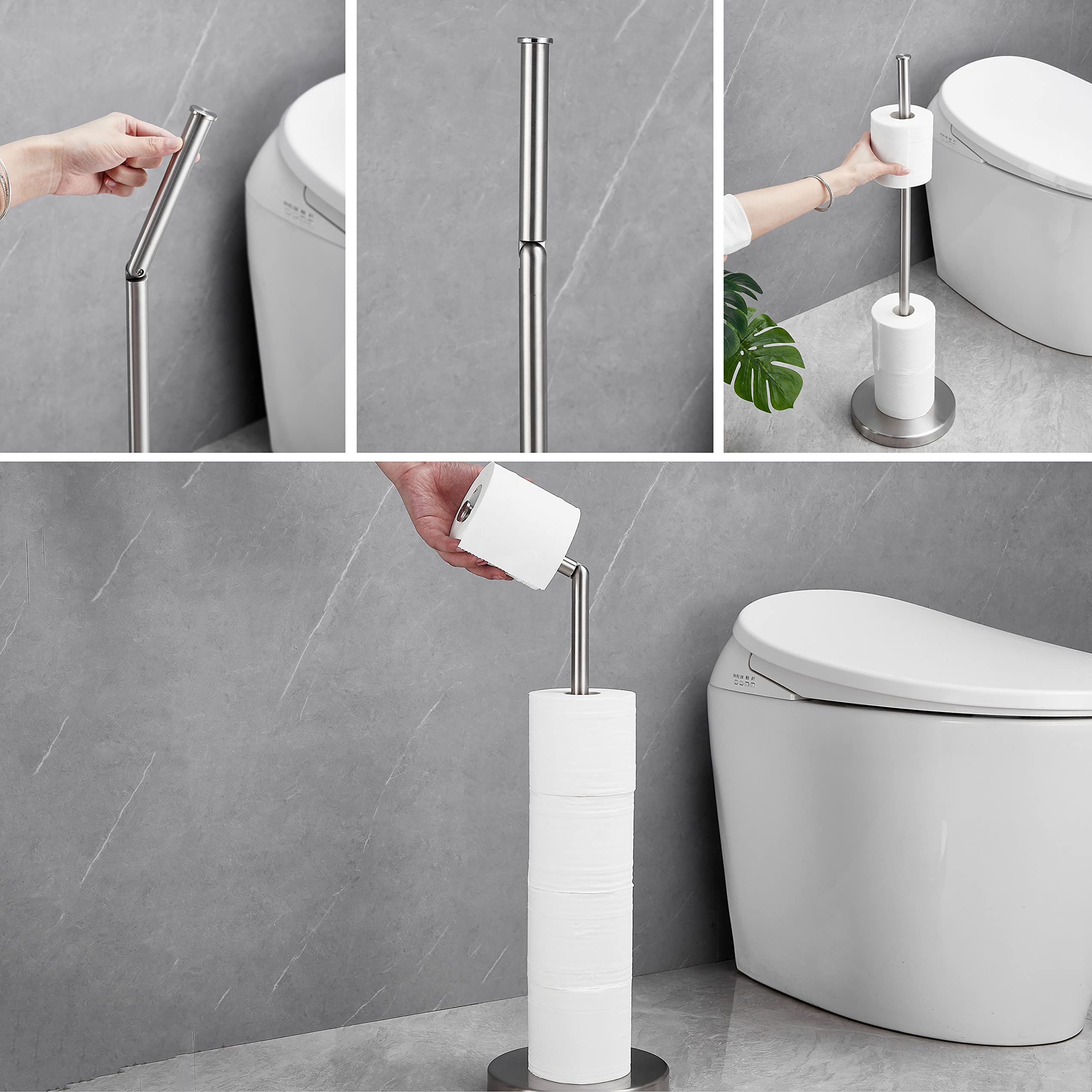 Distributeur Papier Toilette Autonome En Acier Inox SUS304 - Hauteur 56 Cm - Rangement 4 Rouleaux - Finition Noire Mate