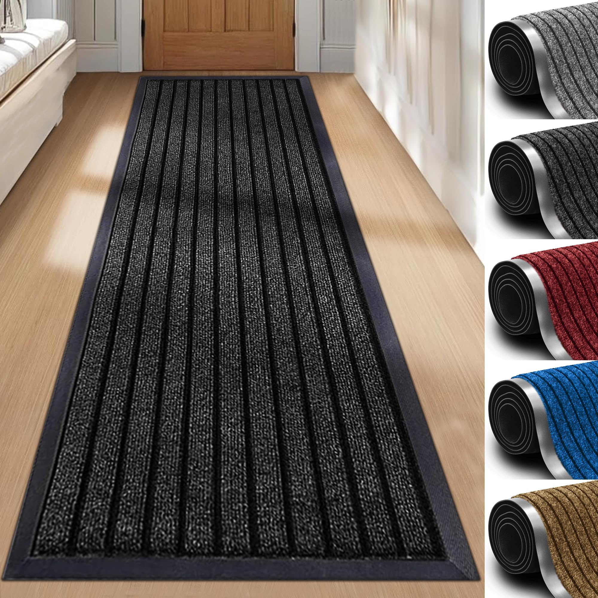 Imperial Rooms Black Door Mat Non Slip – Rubber mat 80x300cm Machine Washable Door Matts indoor Dirt Trapper Super Absorbent Door Mats Outdoor — image 1