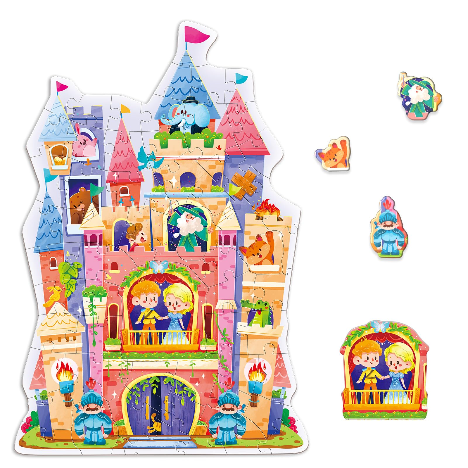 ELX 60 Piece Castle Jigsaw Puzzle for Kids 3+, Large Floor Puzzle for Preschool Learning with Storage Bag, Educational Toy Gift Birthday and Christmas