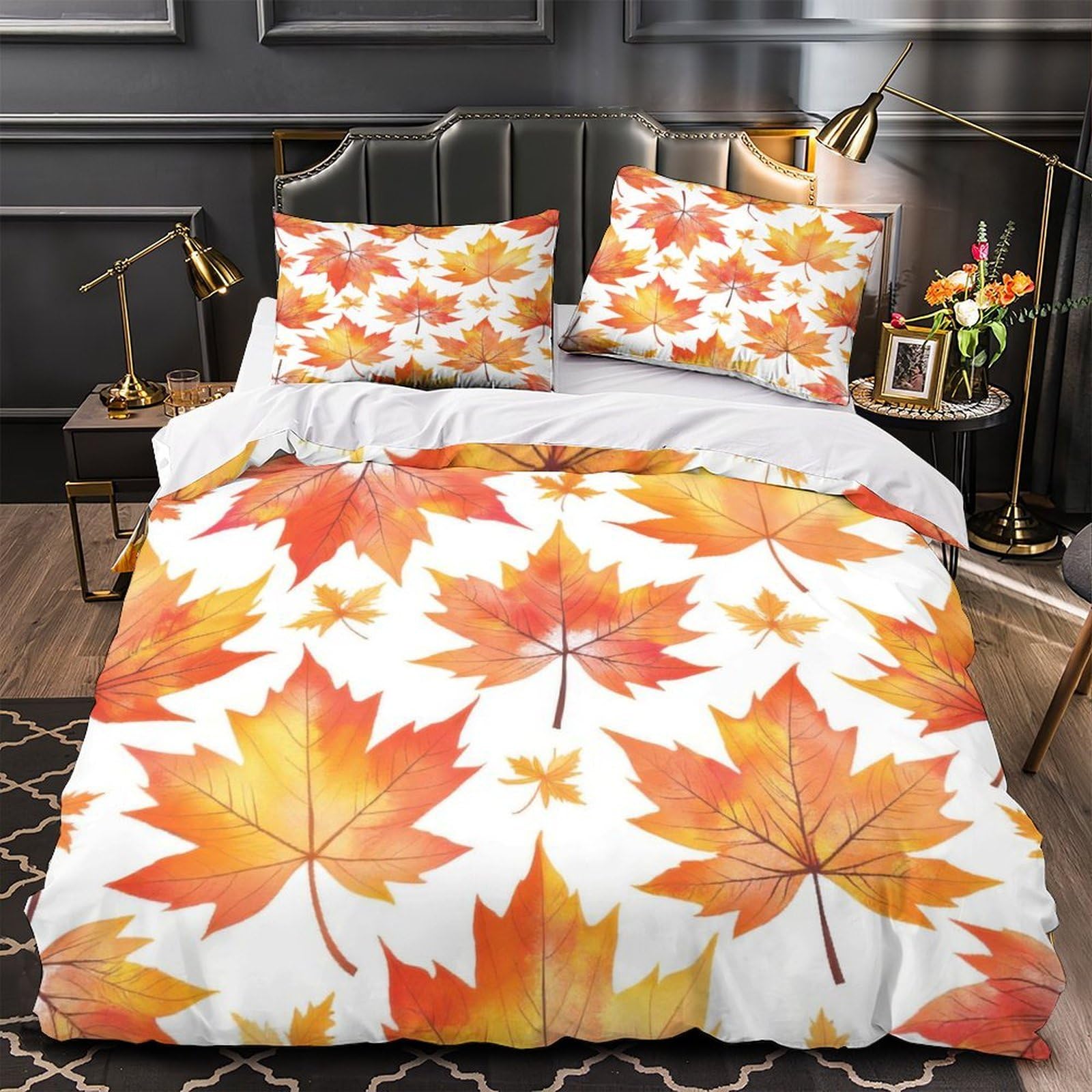 Housse de couette automne microfibre 220x240 cm avec ses 2 taies d'oreiller assorties