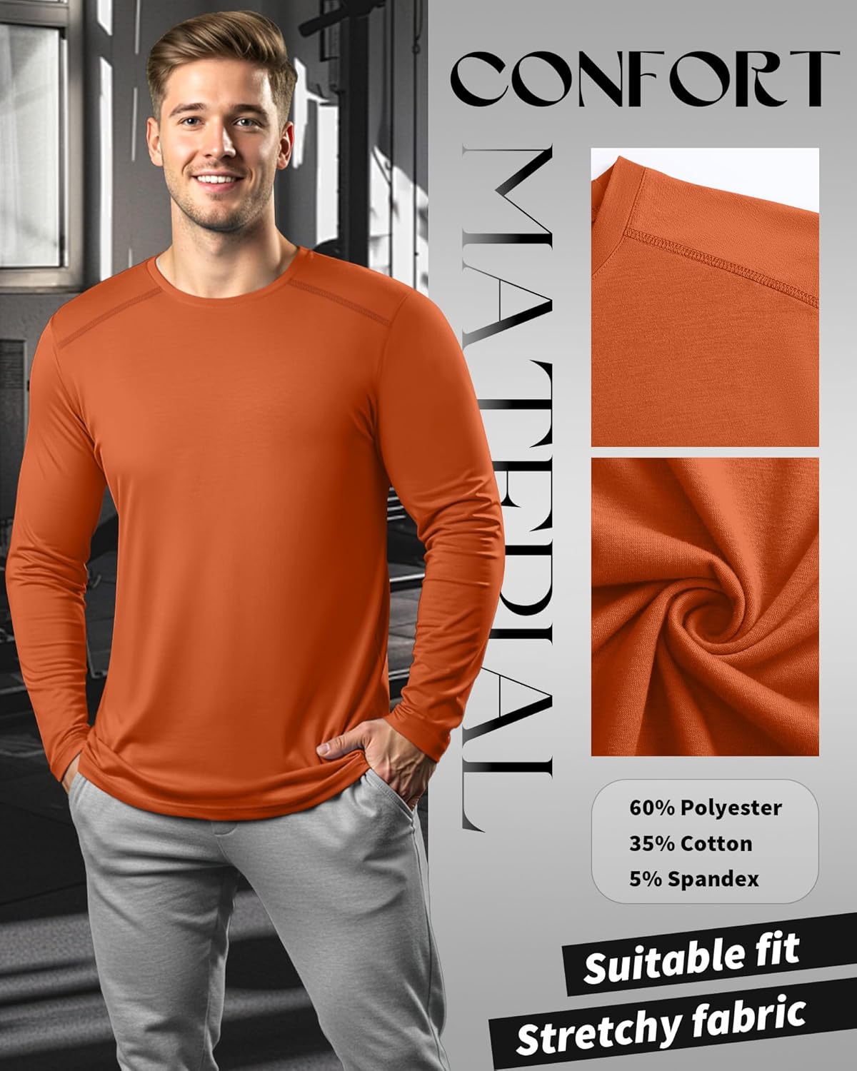 5 Pack Men's Big and Tall Shirts, Long Sleeve Tees Solid Casual Basic Tops Soft Crew Neck T Shirts - Image 6