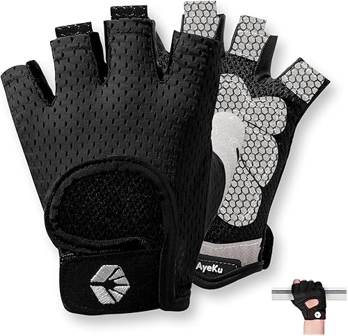 AyeKu Guantes de entrenamiento para hombres y mujeres, guantes de ejercicio de gimnasio, guantes sin dedos, protección completa de la palma,