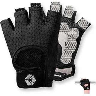 AyeKu Workout Gloves for Men & Women Gym Exercise Gloves Fingerless Gloves Full Palm Protection, Breathable & Non-Slip