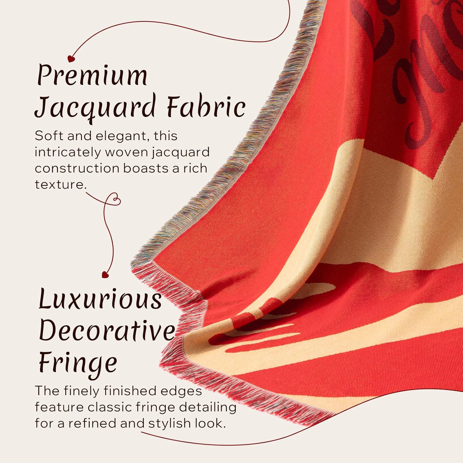 Phantoscope Mother's Day Blanket, Boho Jacquard Knitted Throw Blankets with Tassel, Mother Day Knit Blanket with Heart for Couch Living Room Bedroom, Red, 50 x 60 inches