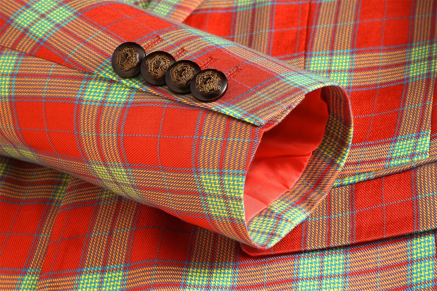 UNINUKOO Men's Blazer Plaid Casual Slim Fit Sport Coats One Button Lightweight Checkered Suit Jacket US Size 40 Red Green