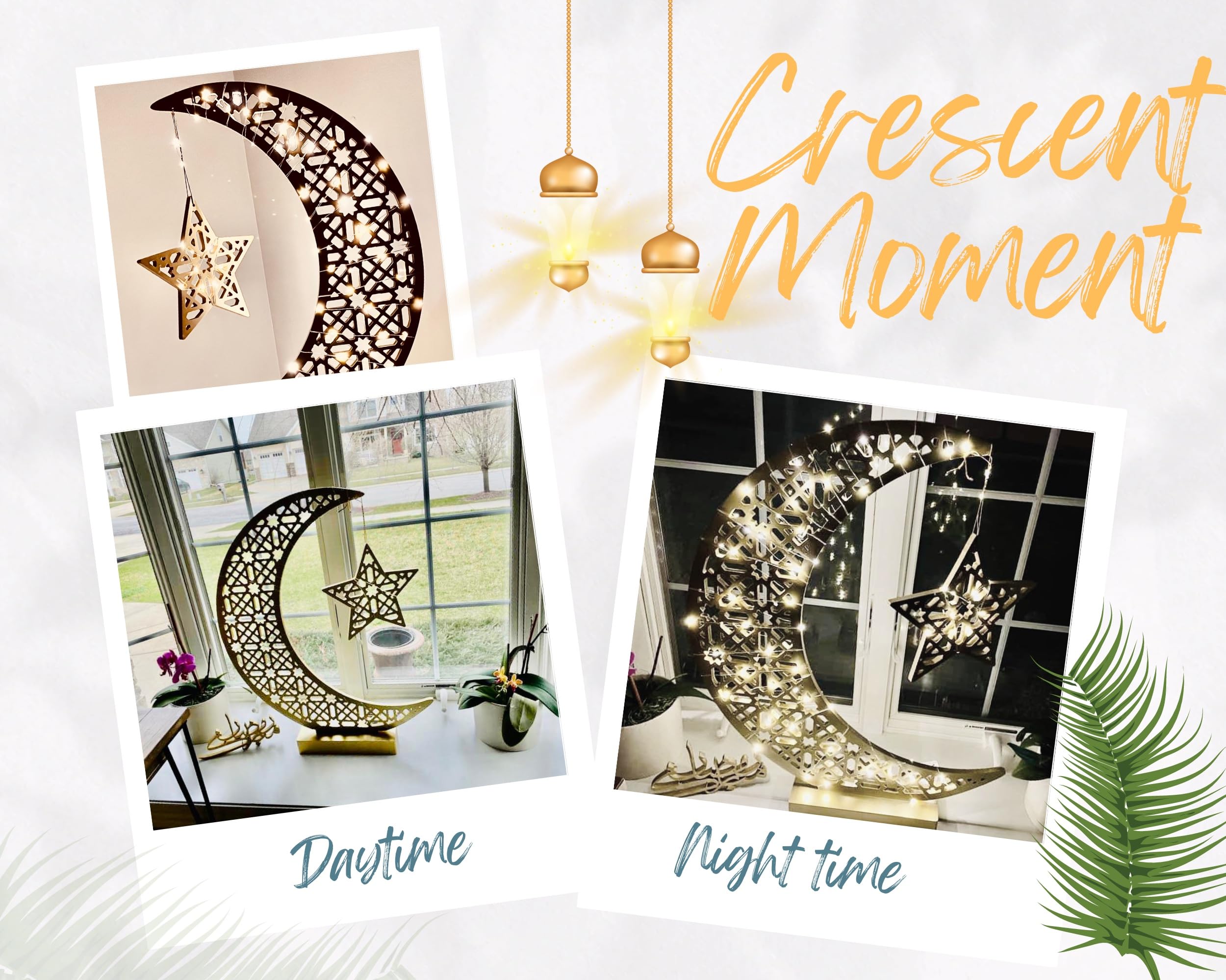 Albero Lunare LED 90 Luci Bianco Caldo - Decorazione Ramadan Eid Con Luna E Stella