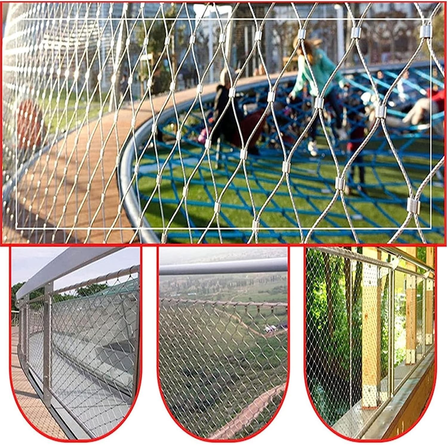 LNW Sieć ogrodowa ze stali nierdzewnej Elastyczna siatka ze stali nierdzewnej, kratowa, ogrodzenie dla roślin pnących, trwały drut na schody balkonowe