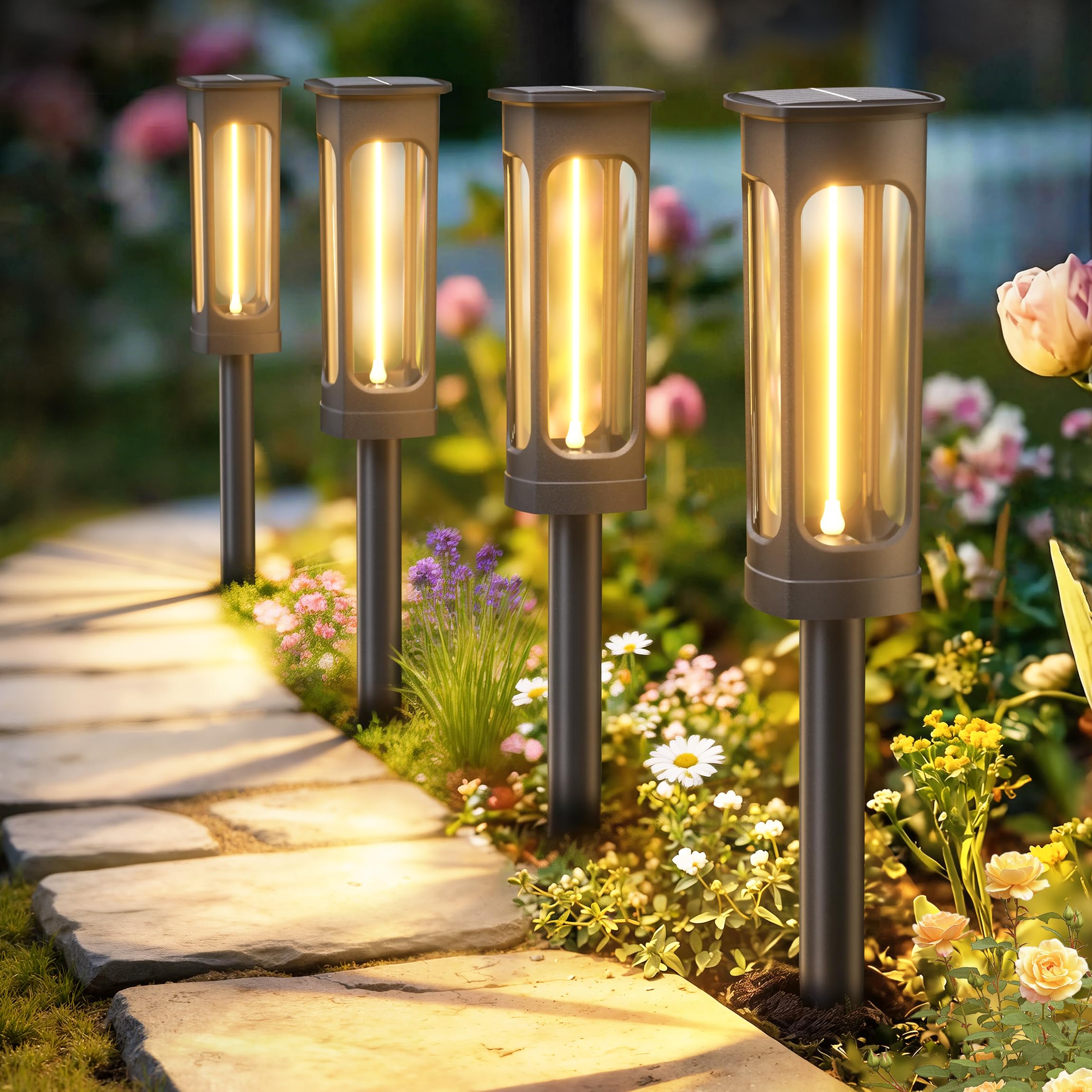 VOLISUN Solar Pathway Lights 8 Pack LED Solar Lights Outdoor Waterproof Landscape Lighting Warm Color Solar Path Lights