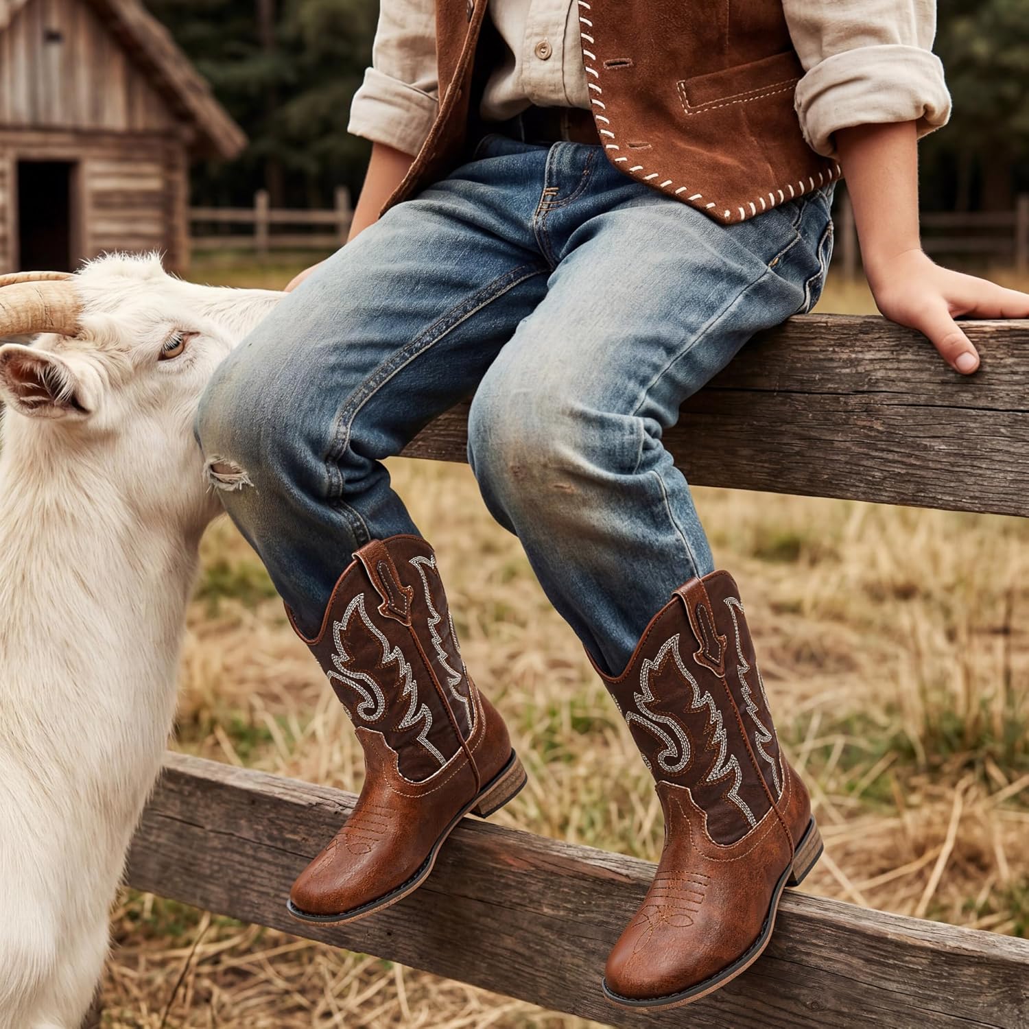Motasha Girls Cowgirl Boots Unisex-Child Mid Calf Glitter Toddler Cowboy Boot Little Big Kids Western Riding Shoes