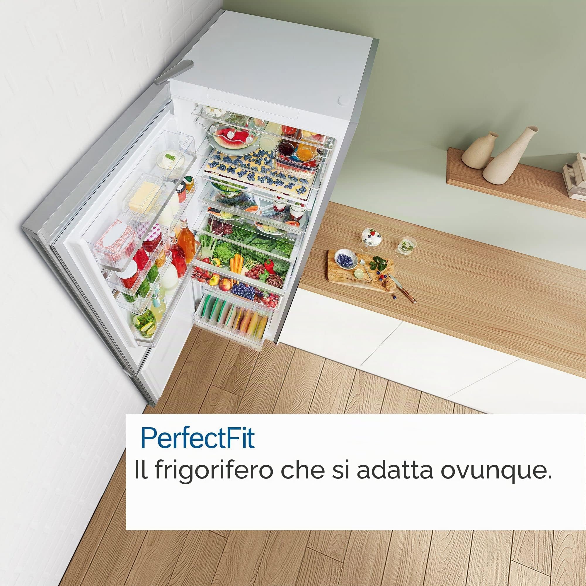 Bosch KGN86VIEA Serie 4 Frigorifero Congelatore, 186 x 86 cm, 479 L Raffreddamento + 140 L, No Frost - mai più sbrinamento, Illuminazione a LED, Perfect Fit - Posizionamento senza distanza