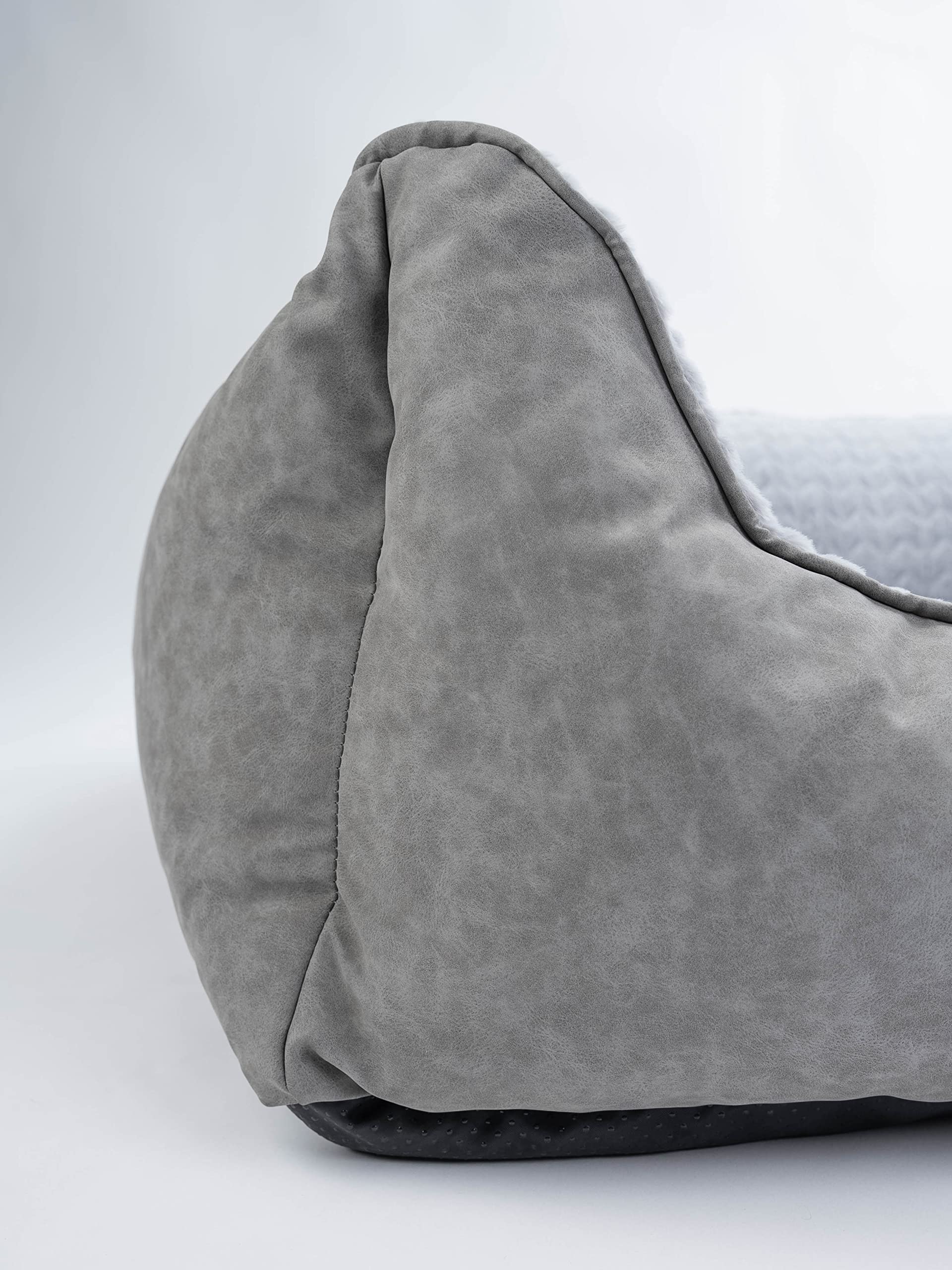 TrendPet VitaBed Style - Orthopädisches Hundebett, außen Kunstleder innen flauschig (100x90cm, Grau)