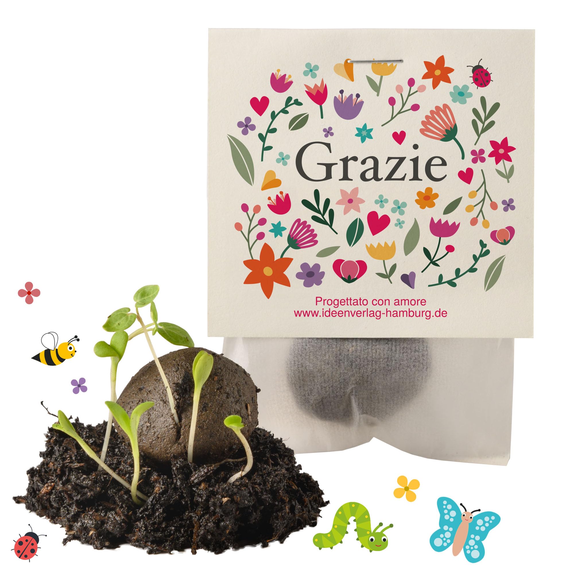 10x "Grazie" bombe di semi – regalino e piccolo omaggio - bombe di fiori come regalo di ringraziamento per colleghi, ospiti & bambini - semi di fiori & sfere di fiori come dono di ringraziamento