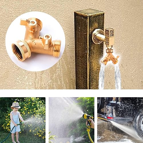 Miniatura 6 de Divisor de manguera de latón de 2 vías, conector de manguera de jardín de latón de 34 pulgadas con 2 adaptadores de extensión de manguera de jardín