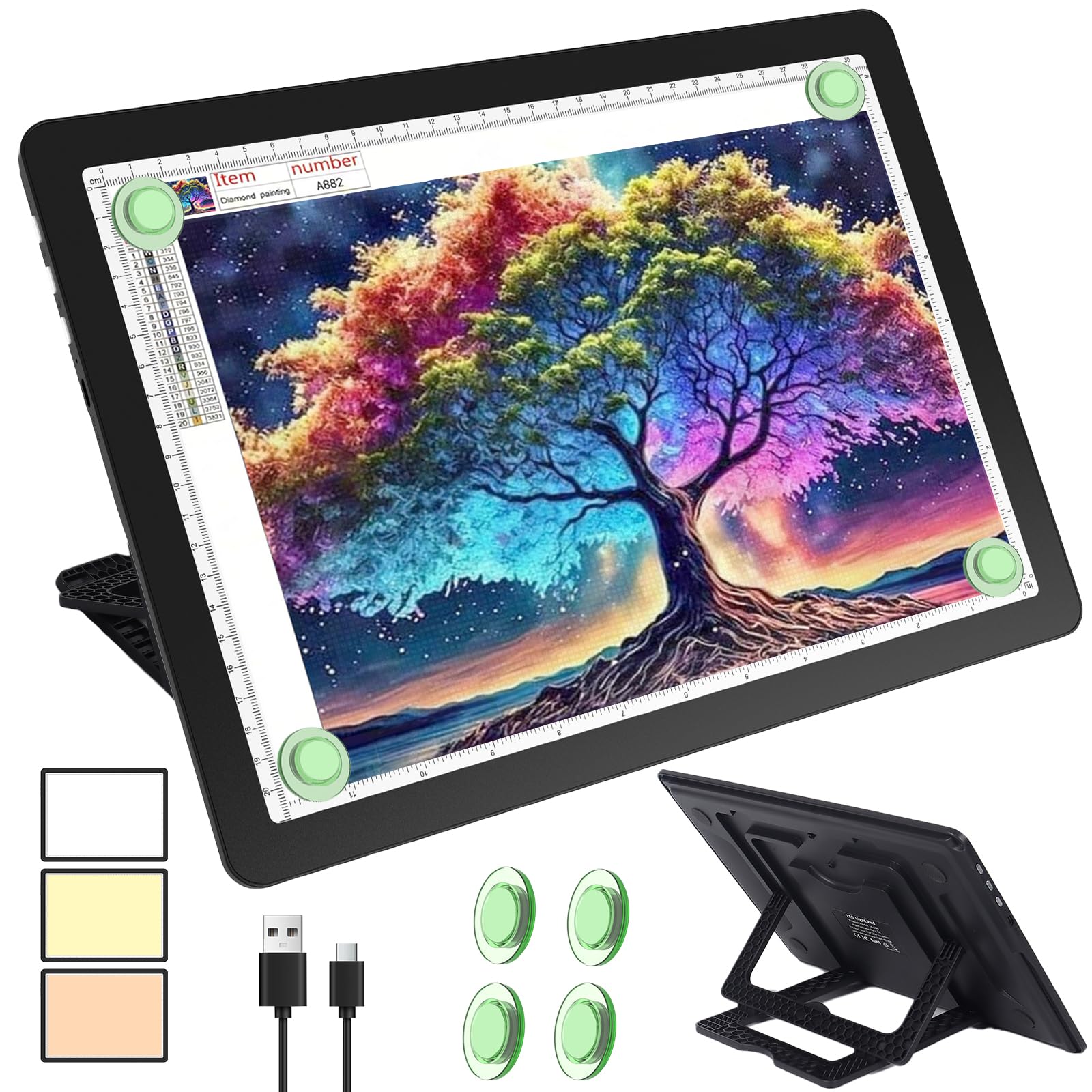 Phylosal Leuchttisch mit Ständer, Leuchtplatte mit Seitentaste, Superhelle Tracking Leuchtkasten für Zeichnen, Light Pad für Diamond Painting, Skizzieren