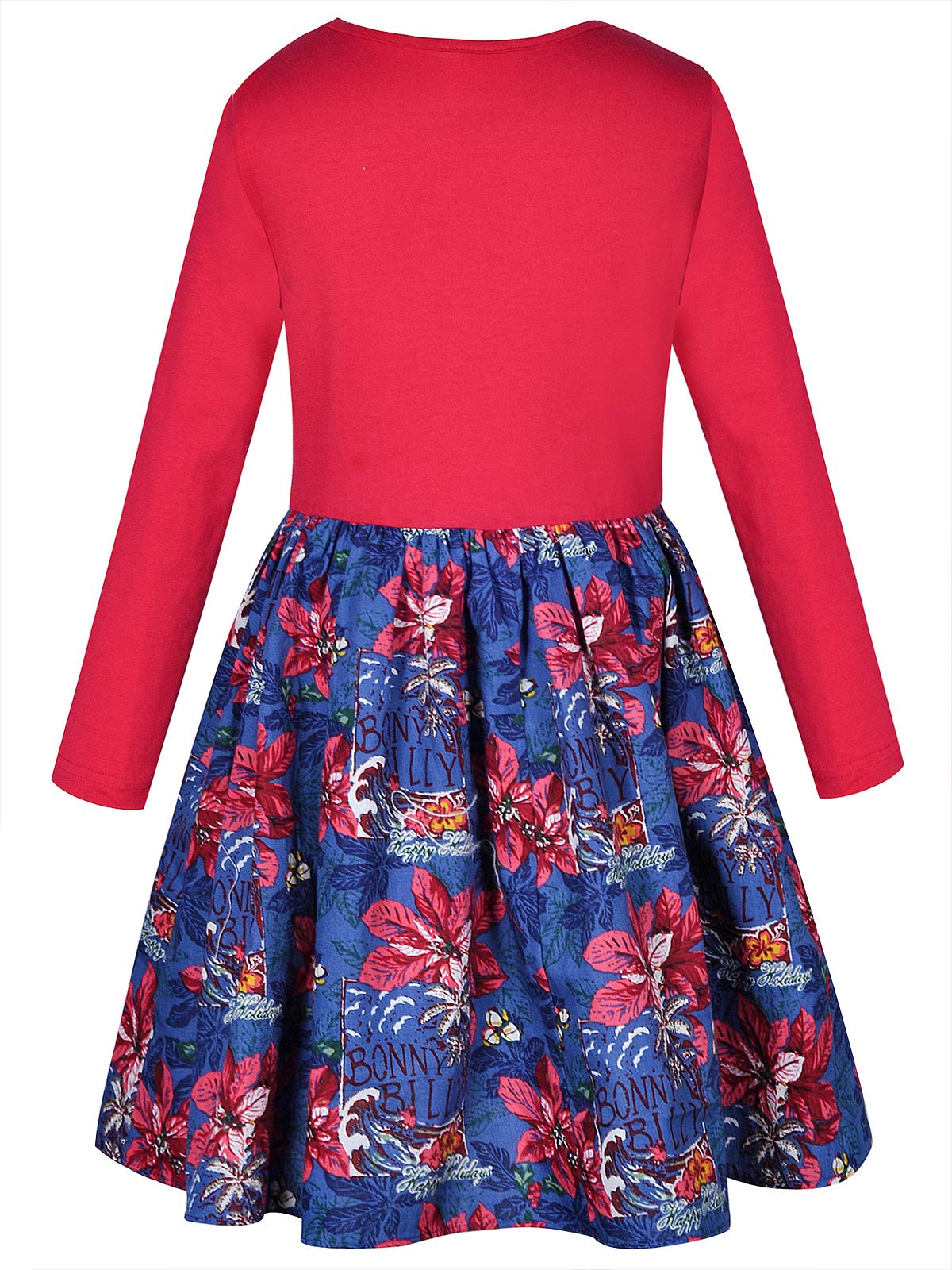 BONNY BILLY Vestido Niña Fiesta Casual Algodón Jersey Floral Corto Invierno Manga Larga
