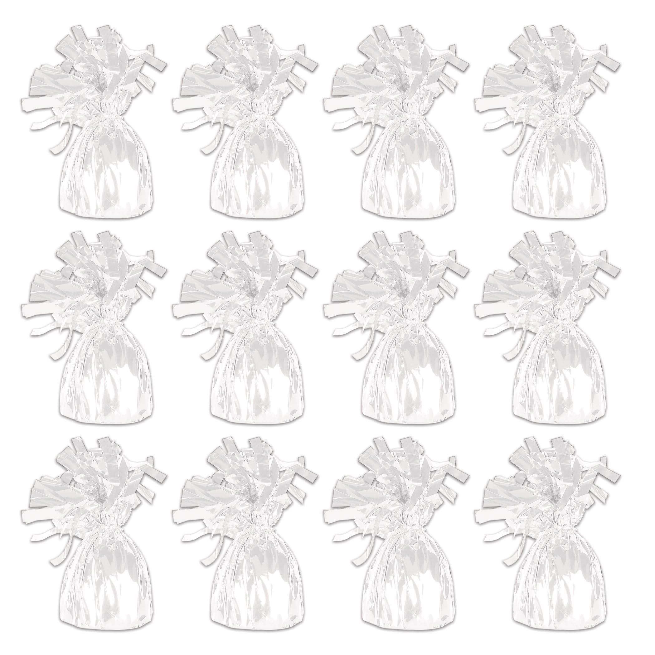 Beistle White Metallic Plastic Wrapped Balloon Weights For Birthday Parties, Weddings, Anniversaries, Table Décor, Celebrating With You Since 1900, 5.5" x 2.5", 6 Piece