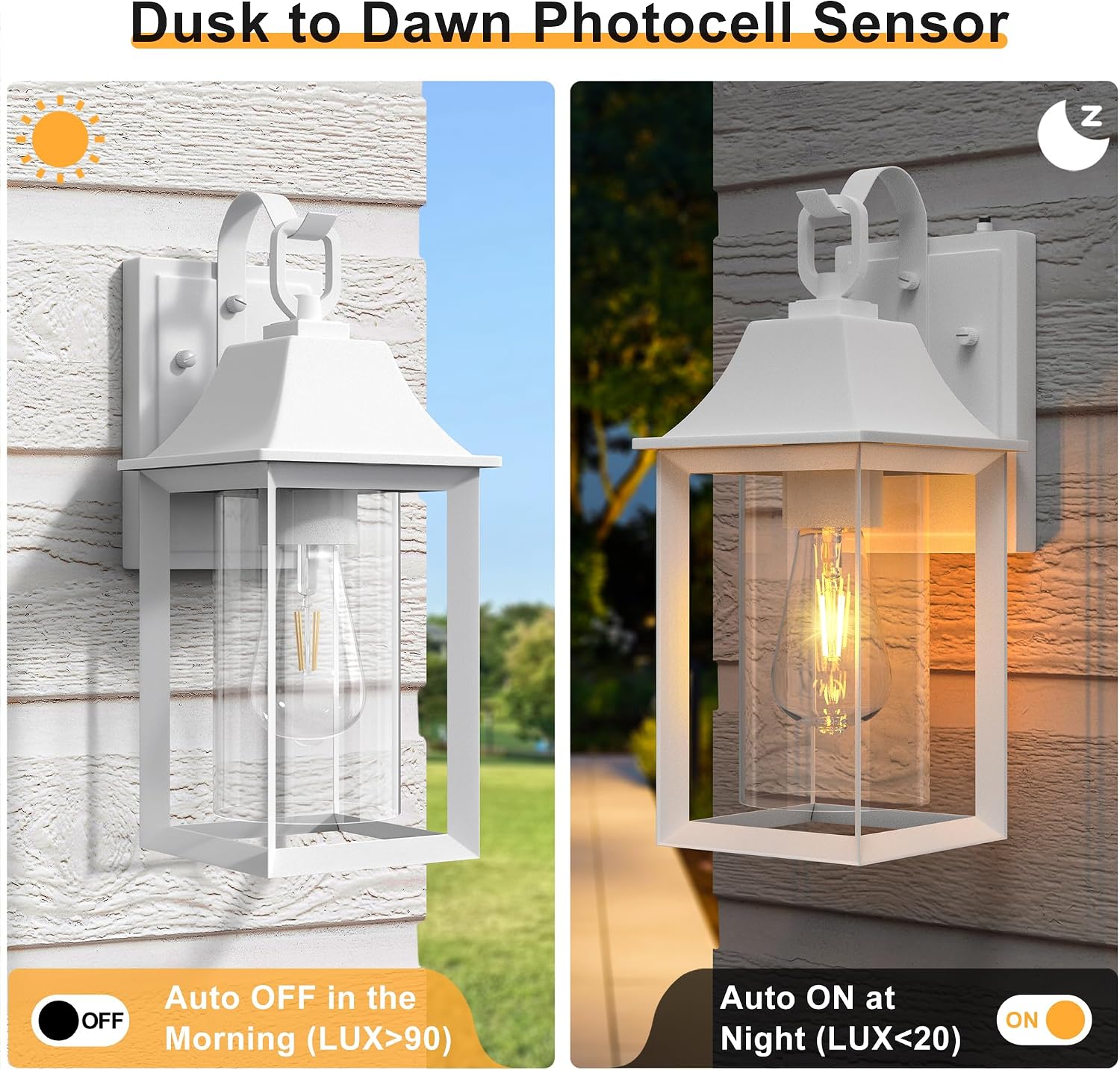 Maxax Dusk to Dawn Outdoor Wall Lantern, 14" Modern Outdoor Wall Sconce, Exterior Light Fixture Wall Mount, Waterproof Porch Light, Outdoor Wall Light for Patio House Garage (White)