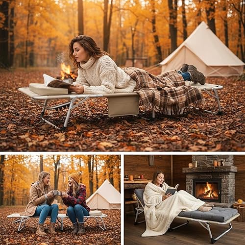 Miniatura 8 de ABORON - Silla de bronceado 3 en 1 extragrande con tapete y reposabrazos, tumbonas plegables resistentes, 5 posiciones para exteriores, para playa