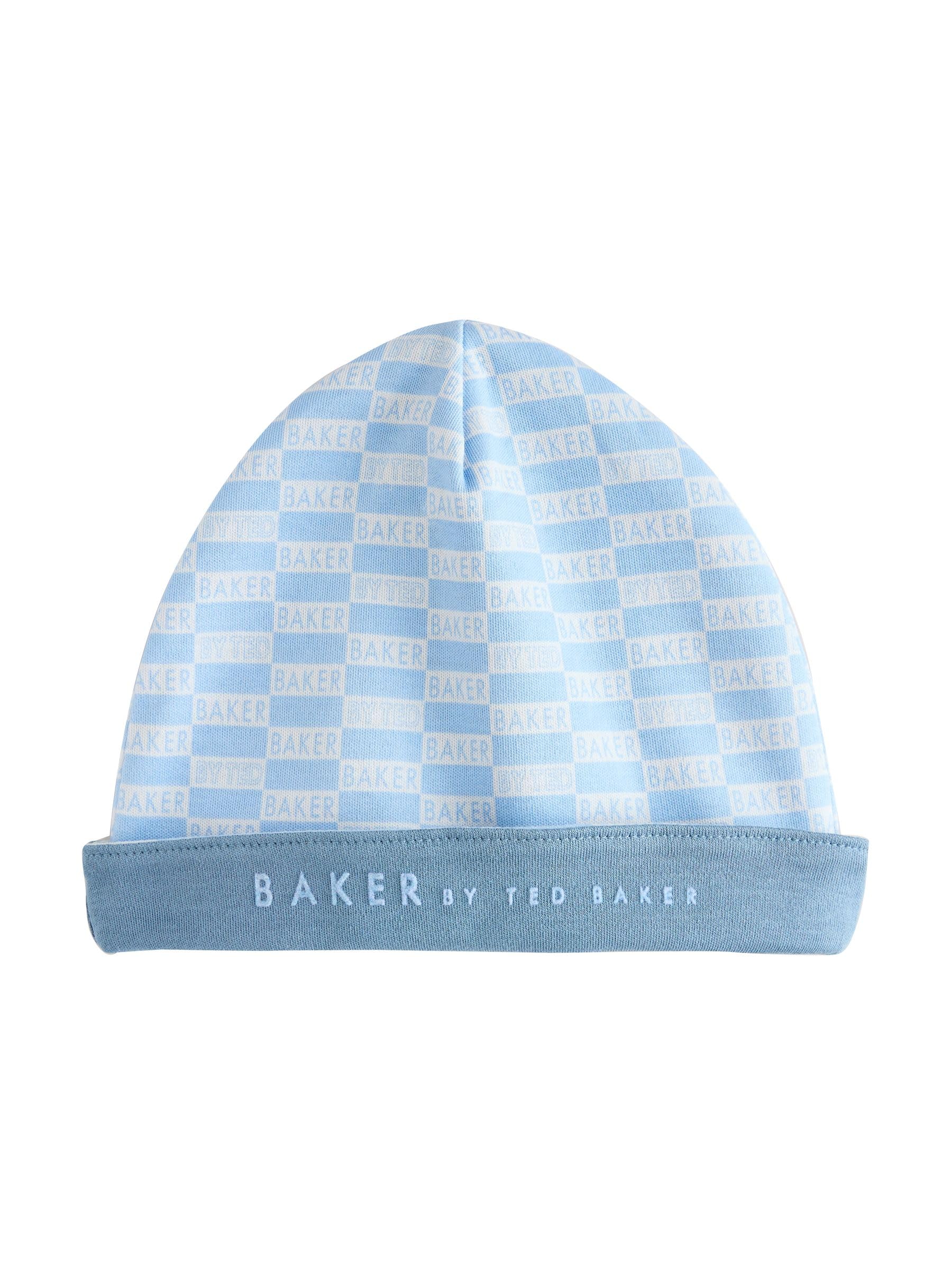 Noworodki chłopcy Niebieski komplet Baker by Ted Baker: śpioszki i dwustronna czapka