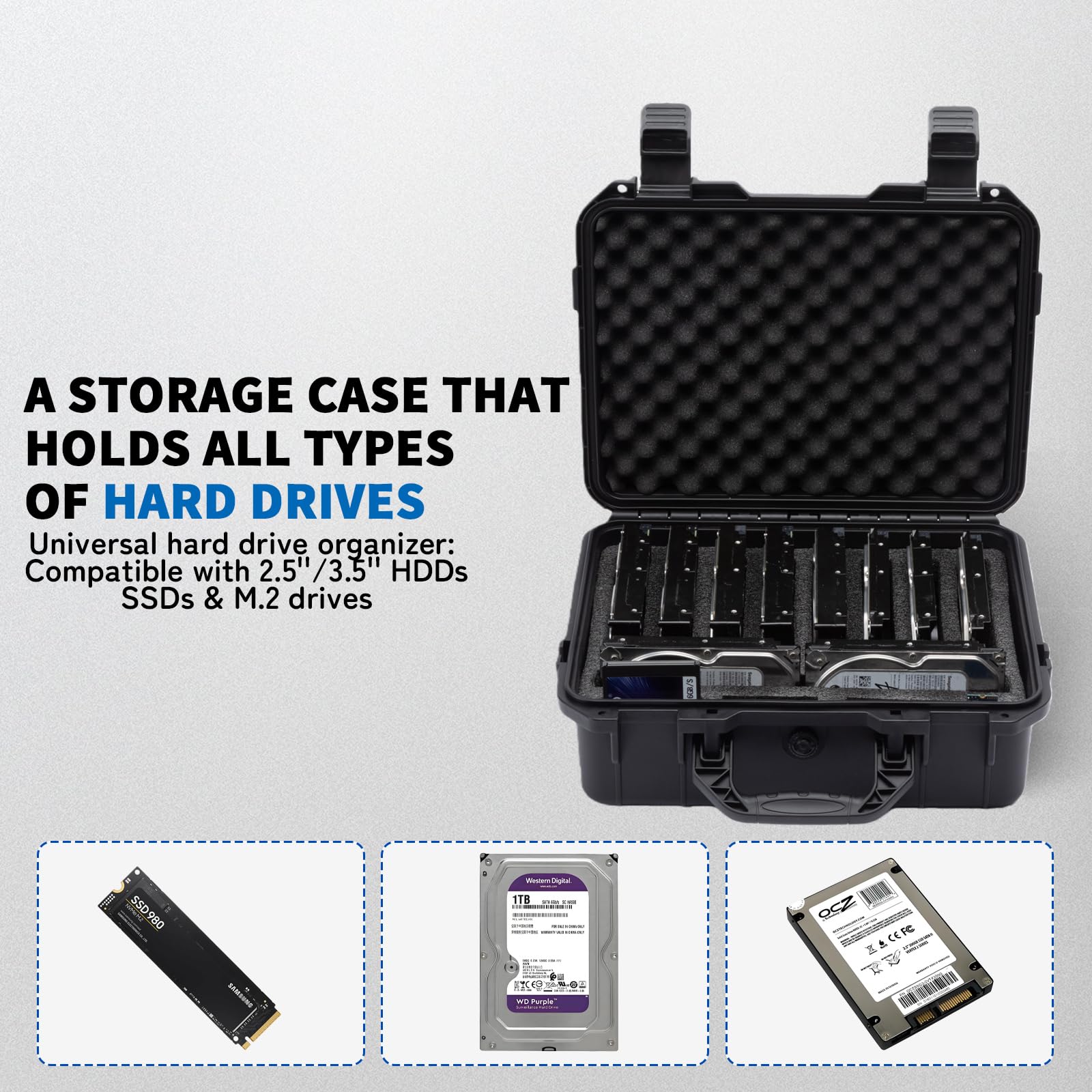 Custodia per disco rigido, 10 alloggiamenti di protezione HDD Storage Box, adatta per HDD da 3,5 pollici