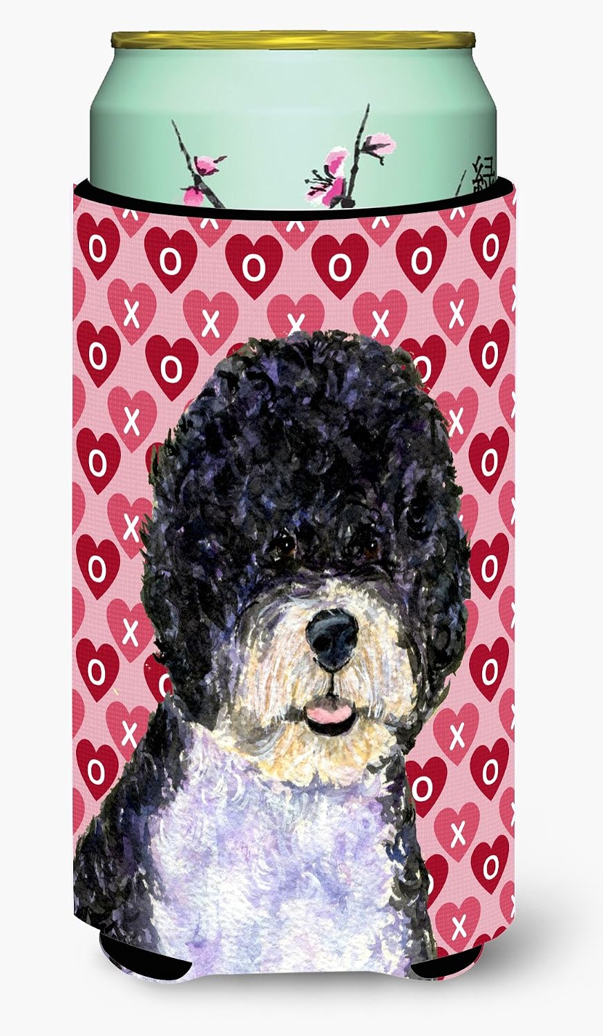 Caroline's Treasures SS4490TBC Portuguese Water Dog Hearts Love Valentine's Day Tall Boy Hugger Can Cooler Sleeve Hugger Machine Washable Drink Sleeve Hugger Collapsible Insulator Beverage Insulated H