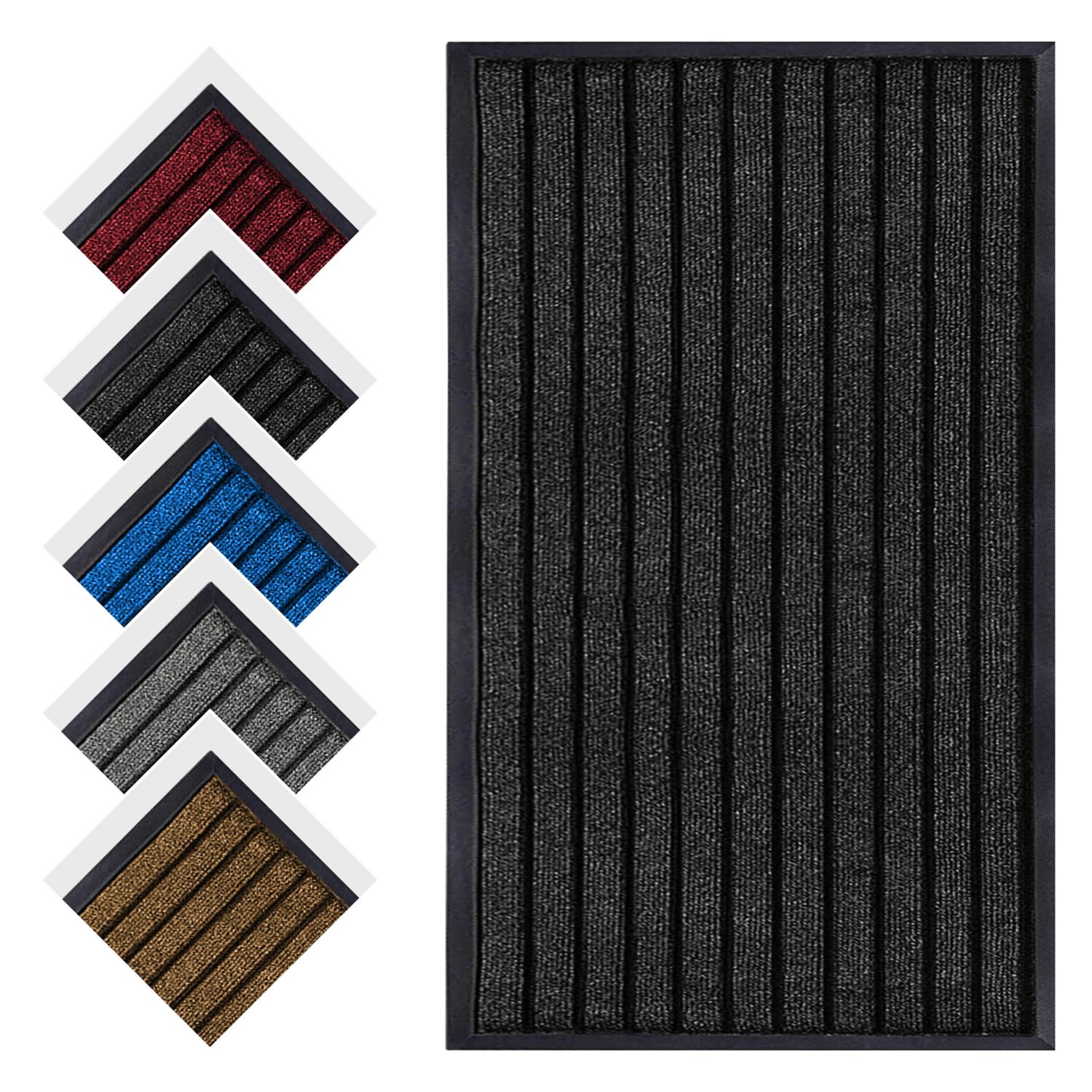Aspire Homeware Black Door Mat Indoor & Outdoor - 40x60 Heavy Duty Rubber Door Mats Dirt Trapper Anti Slip Washable Floor Mat Shoe Scraper Super Absorbent Front Doormats