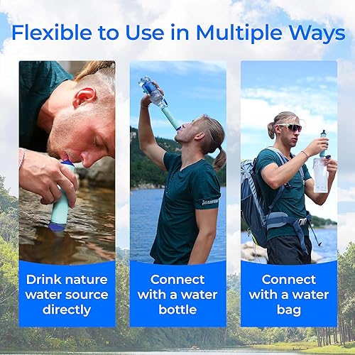 Miniatura 7 de Waterdrop Paja de filtro de agua por gravedad, sistema de filtración de agua para campamento, purificador de agua de supervivencia para viajes,