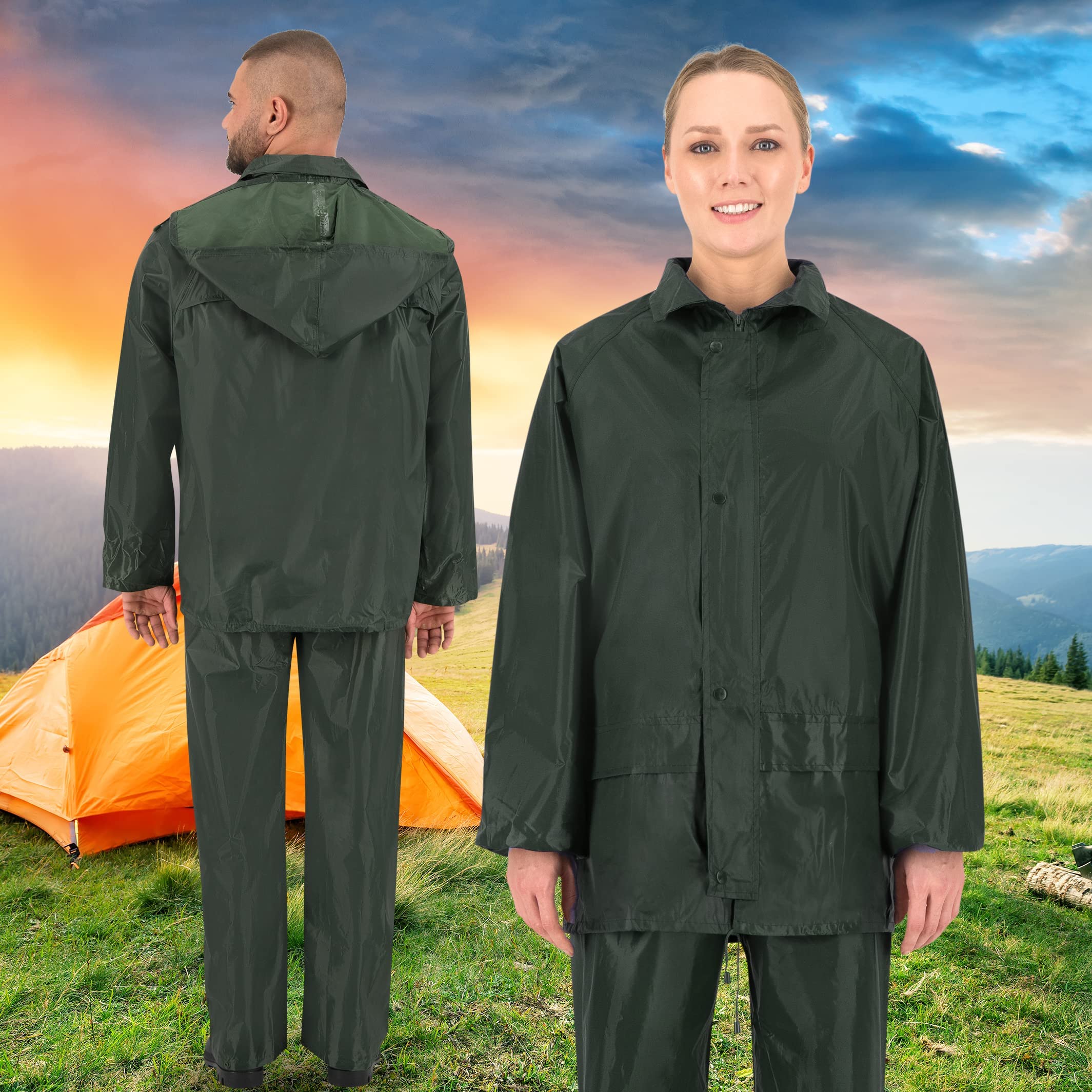 BWOLF Himalaya - Tuta antipioggia da uomo, a maniche lunghe, impermeabile, con elastico in vita, giacca con cappuccio, giacca antipioggia + pantaloni da pioggia, 2 tasche