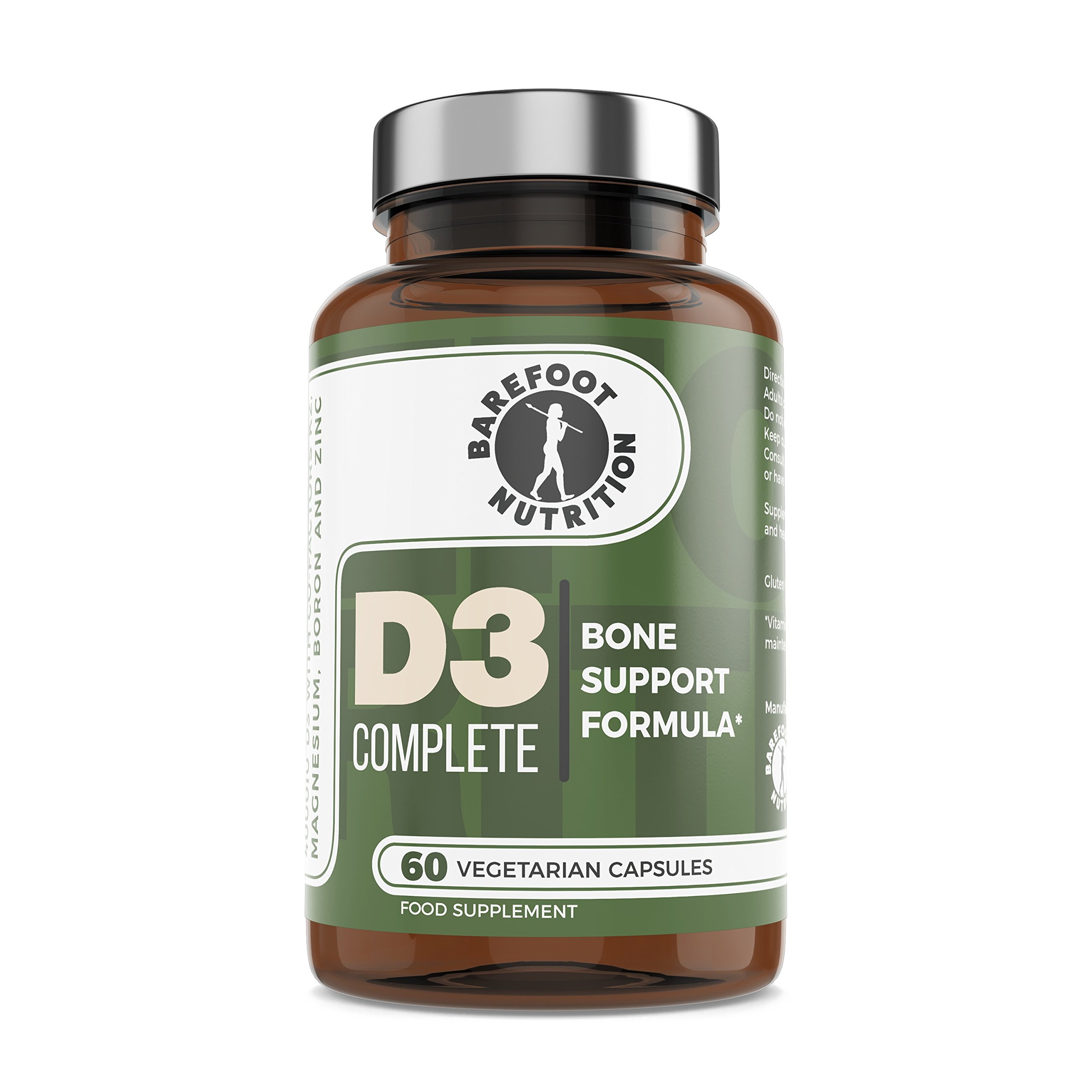 Barefoot Nutrition - Vitamin D3 with K2, Magnesium, Boron and Zinc Food Supplement 4000iu​ - 60 x One a Day Capsules - No artificial fillers or agents - Naturally fermented (pullulan) capsule