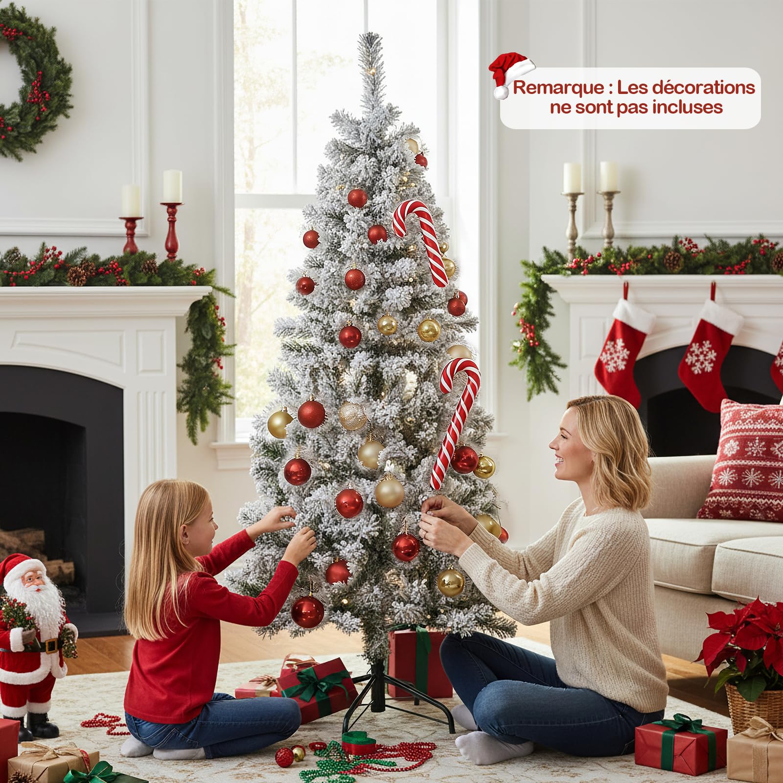 COSTWAY Sapin de Noël Pré-éclairé, Arbre Articulé avec 329/533 Branches en PVC Enneigé, 180/260 Lumières LED Blanc Chaud, 8 Modes, Pied Métallique, Décoration Élégante pour Maison, Bureau (150 cm)