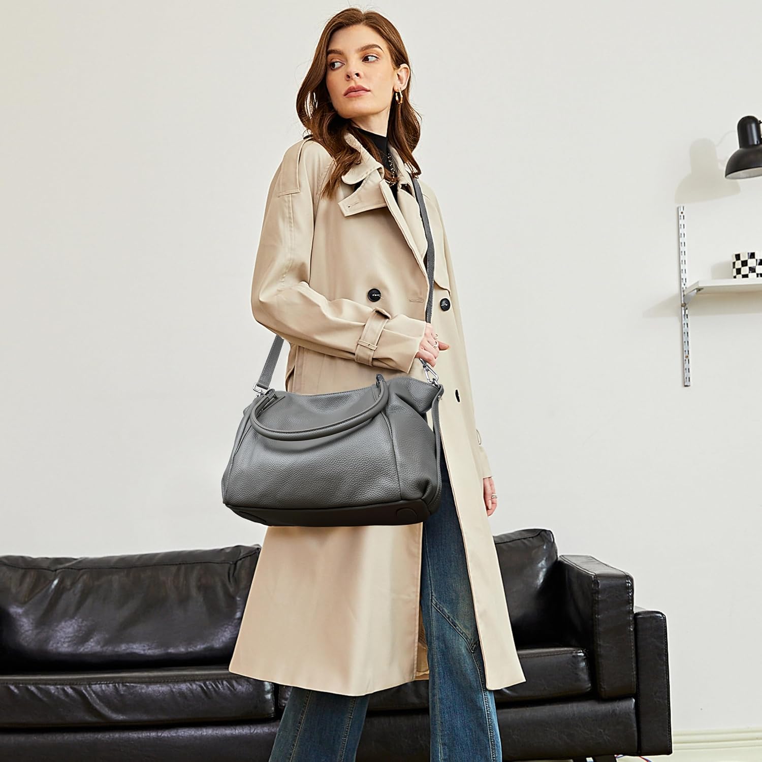 HESHE Leather Shoulder Purses for Women Tote Handbags Top Handle Bags Designer Satchel Handbag Ladies Hobo Bag Crossbody Bags - Image 8