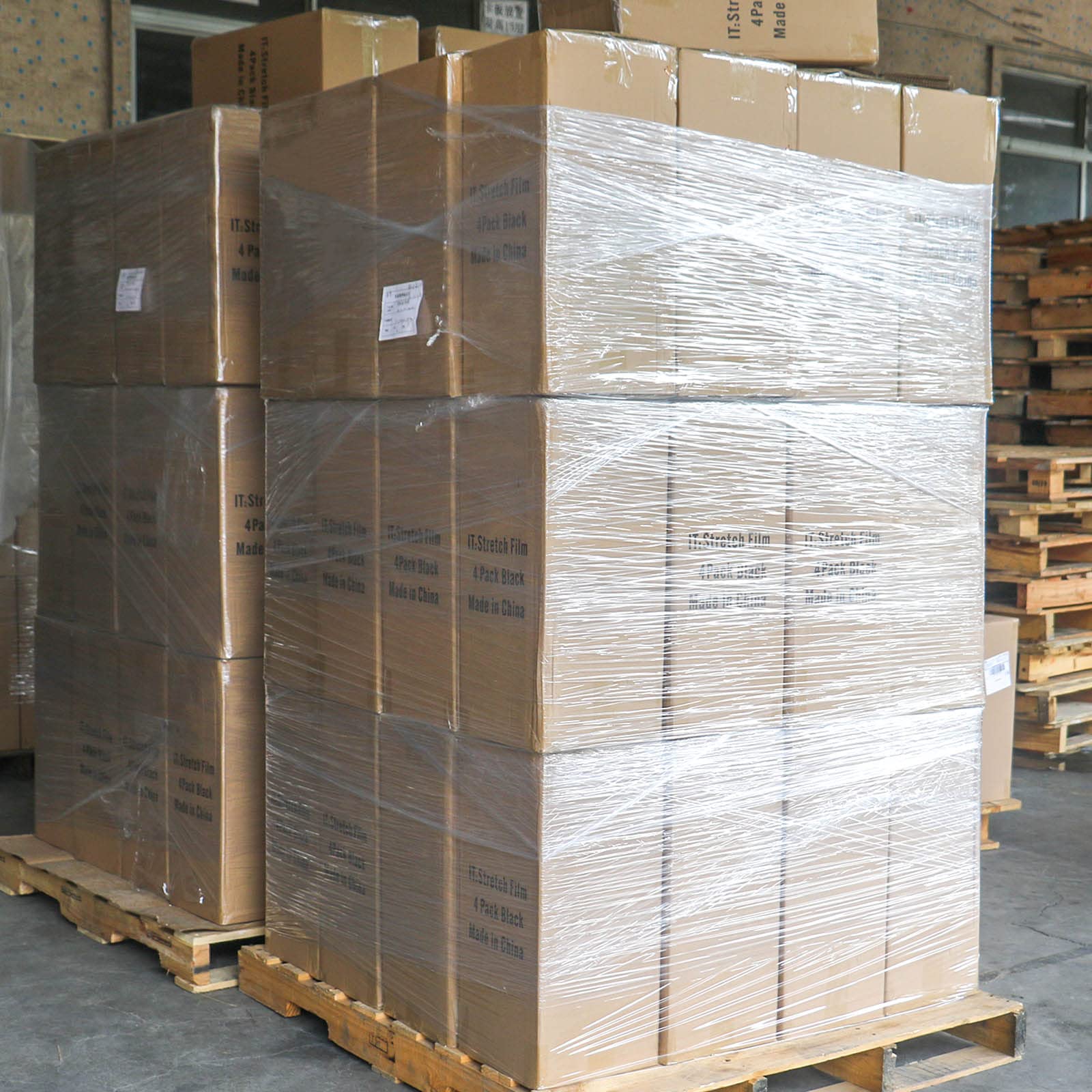 BOMEI PACK 4 Pack Industrial Clear Pallet Stretch Wrap Cling Film 20mic x 400mm x 260m con maniglia di plastica Rolling.Durable Self-Adhering Packing, Packaging, Heavy Duty Shrink Film