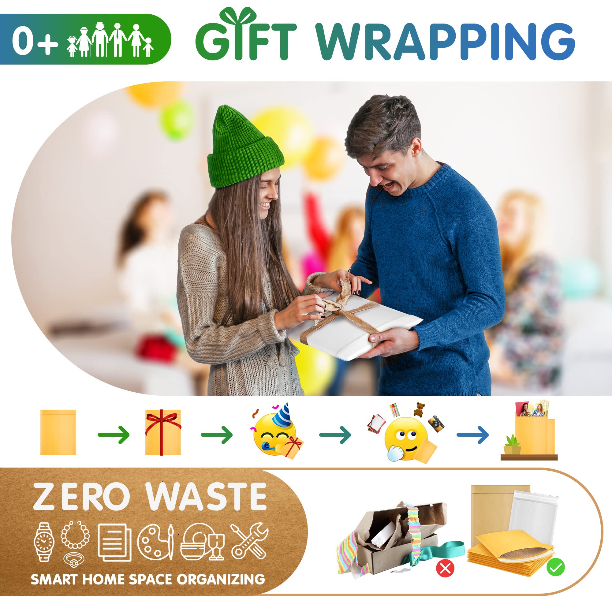 Versandumschläge, 10,2 x 17,8 cm, Kraftpapier, Luftpolsterumschläge mit Haftklebung, für Großversand, Verpackungen und Verpackungen, Weiß, 50 Stück