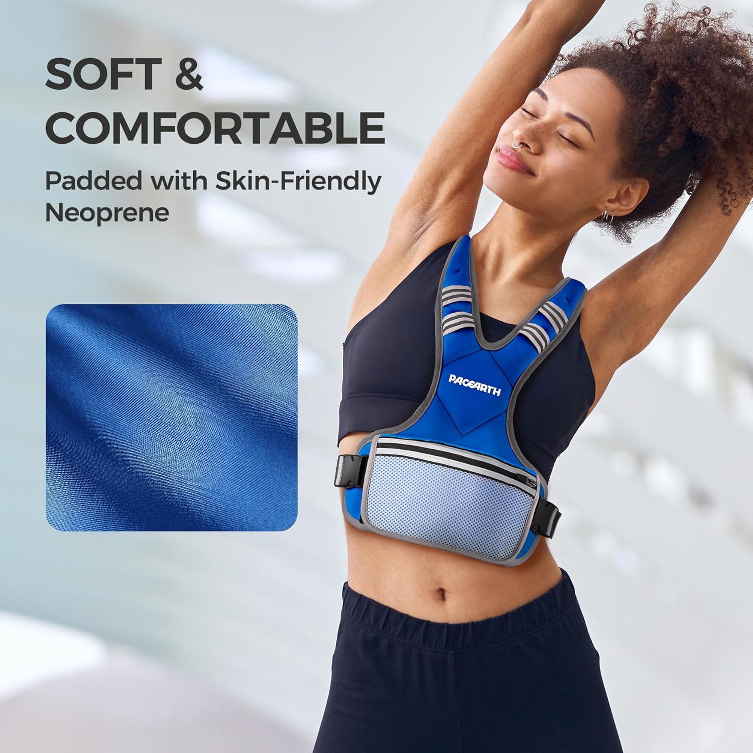 pacearth adjustable weight vest 4-10lbs / 11-20lbs / 20-32lbs x-shape weighted vest for women and men, home workout ironsand vest with zipper pouch and 6 weight packs, available in pink, gray, black 4-10lb vibrant blue