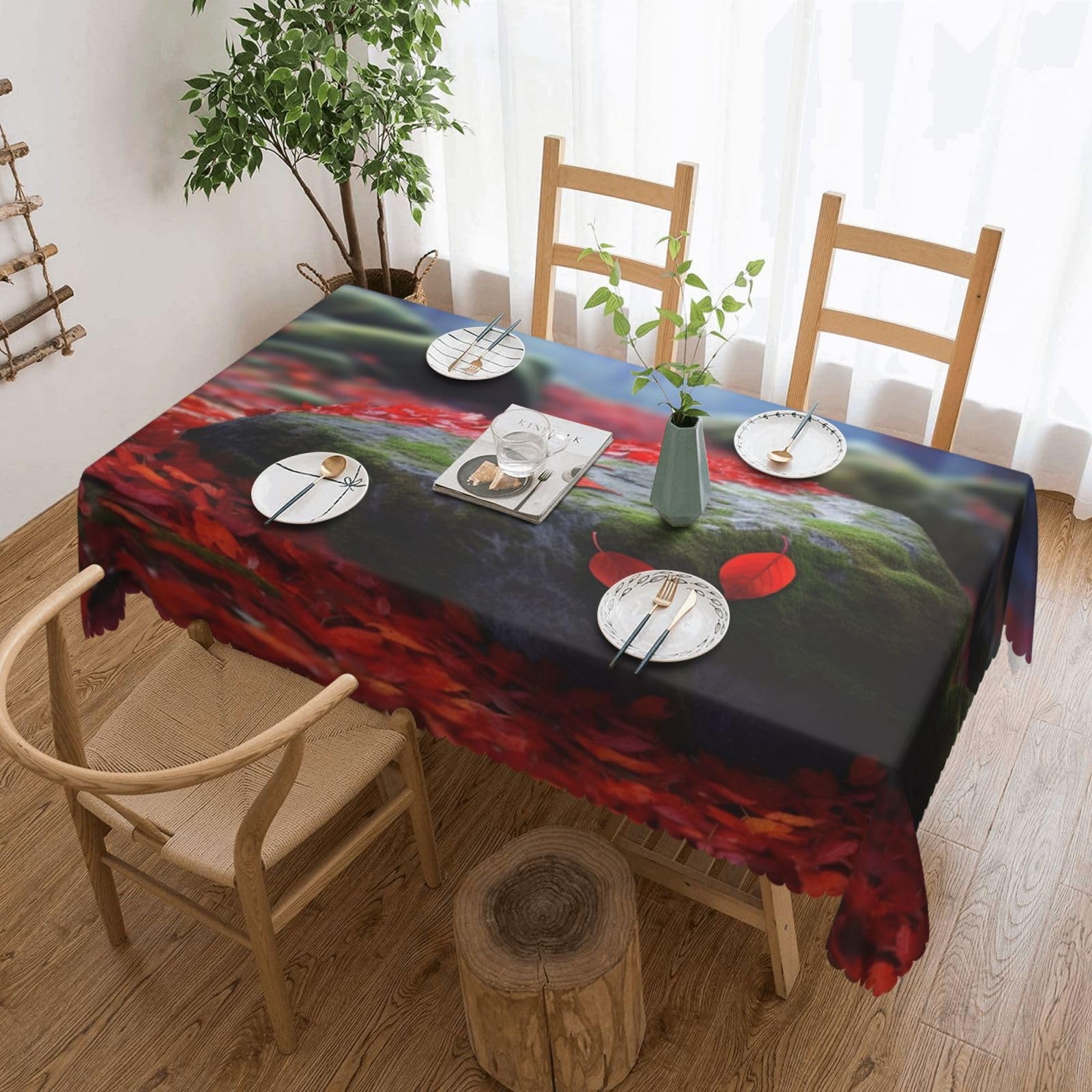 Nappe rectangulaire imperméable fini les taches sur la table de cuisine feuille rouge