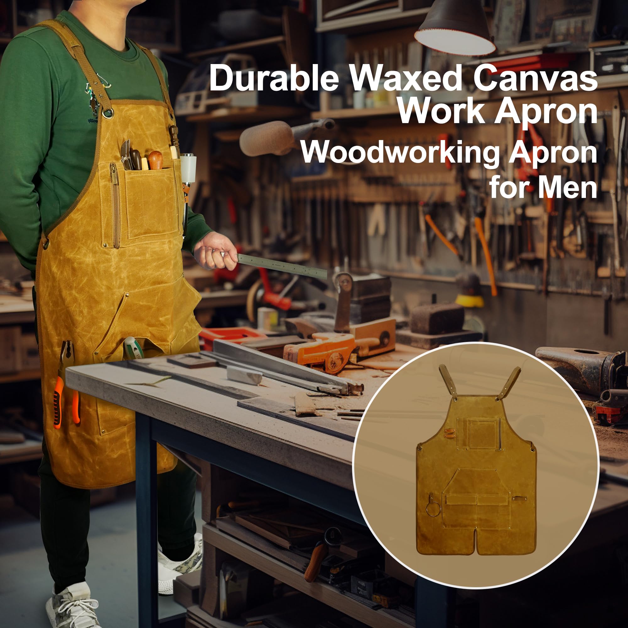 Delantal de carpintería para hombres, regalos para hombres, con 9 bolsillos para herramientas, impermeable y duradero, lona encerada, delantal de trabajo para carpinteros, carpinteros, herreros