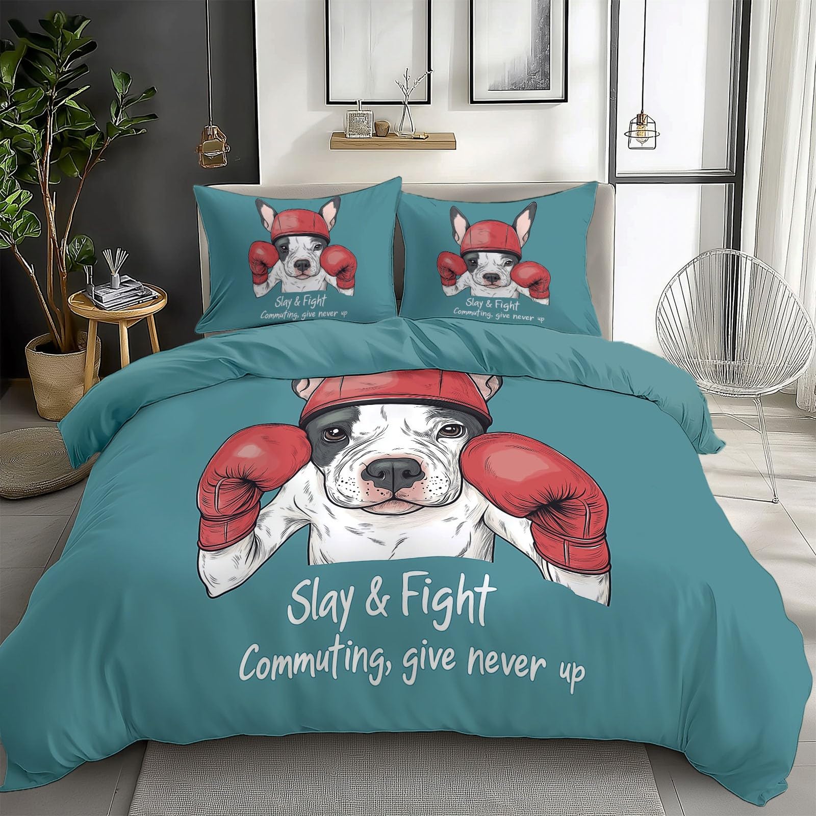 California King Duvet Cover Cartoon Animal Bulldog Cal King Bedding Duvet Cover Set, 3 Pieces, Soft and Breathable Comforter Cover with 2 Pillow Shams, for All Season