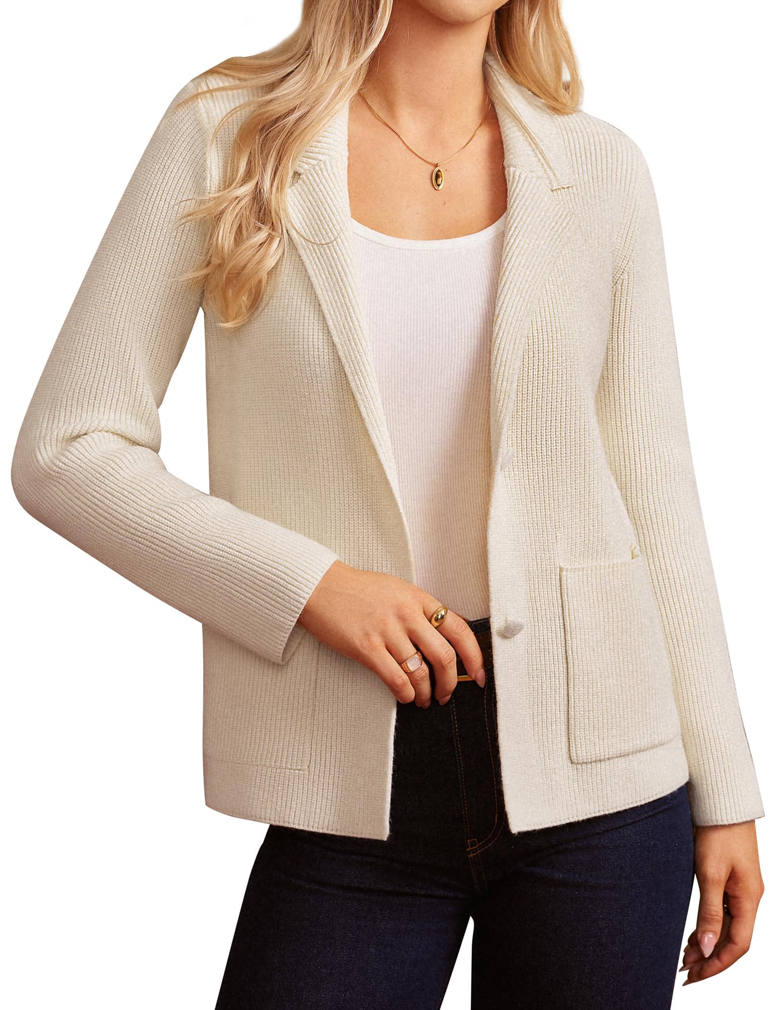GRACE KARIN Damen Elegant Strickjacke Reverskragen Strickblazer Cardigan