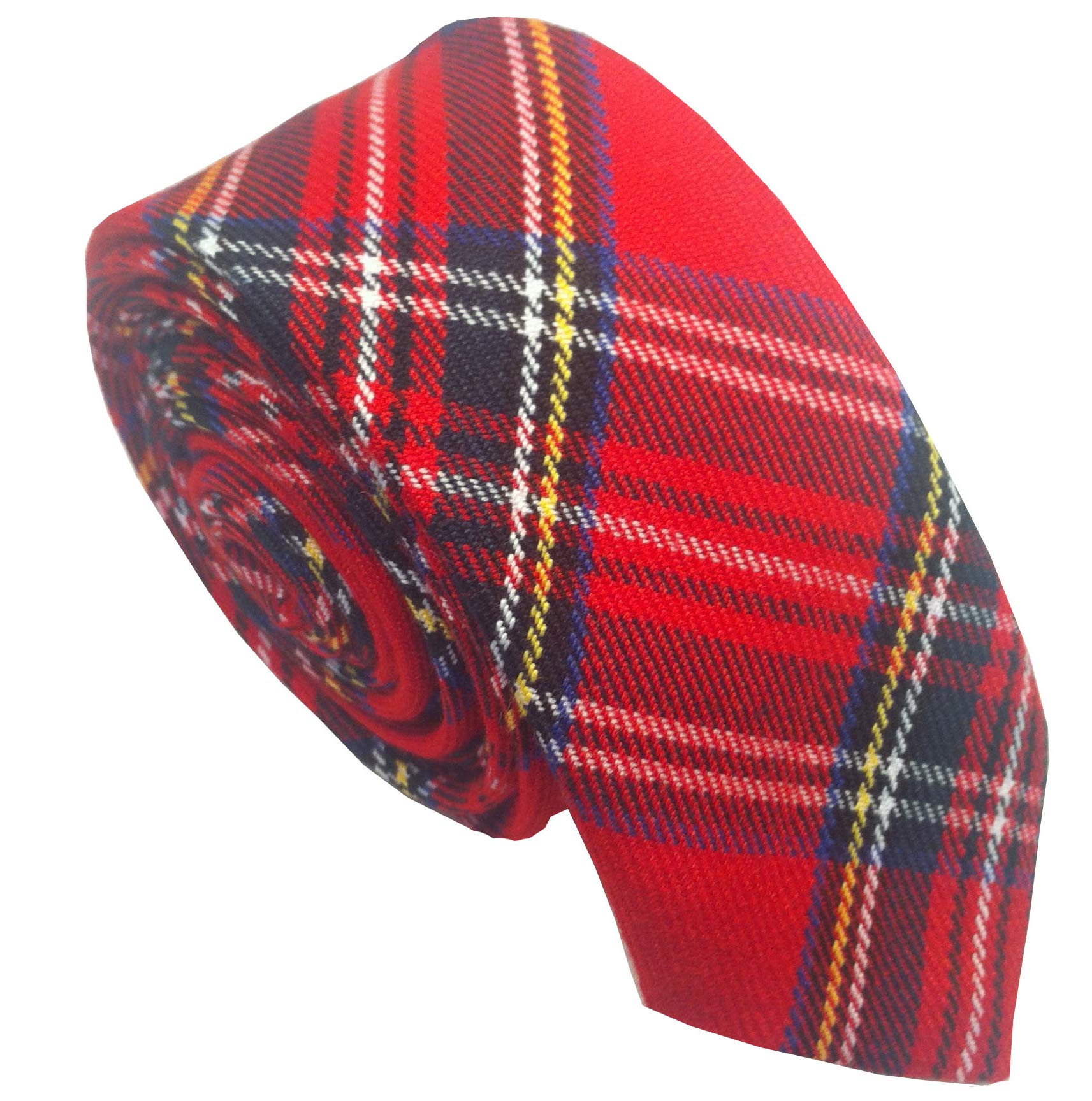 Men's Royal Stewart Red Tartan Check Skinny Narrow Width Fashion Neck Tie
