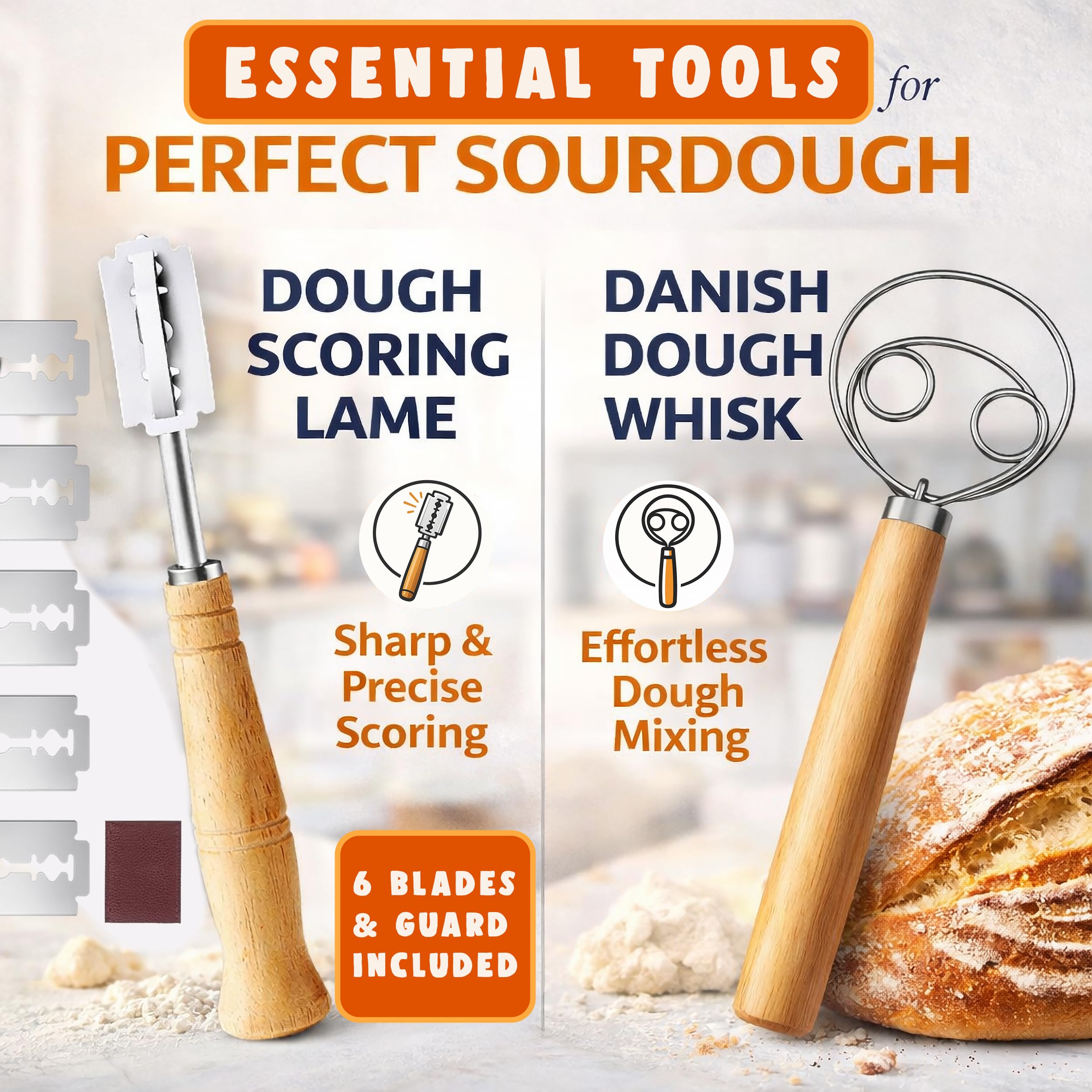 Sauerteig-Starter-Set für handwerkliches Backen, komplettes Set mit 22,9 cm Gärkorb, unverzichtbares Backzubehör, Rezeptheft und Leinentuch, ideal für Hobbybäcker