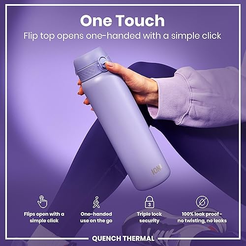 Miniatura 3 de Ion8 Botella de agua de acero inoxidable con aislamiento al vacío de 1 litro, 31.1 fl oz31 oz, a prueba de fugas, fácil de abrir, bloqueo seguro,