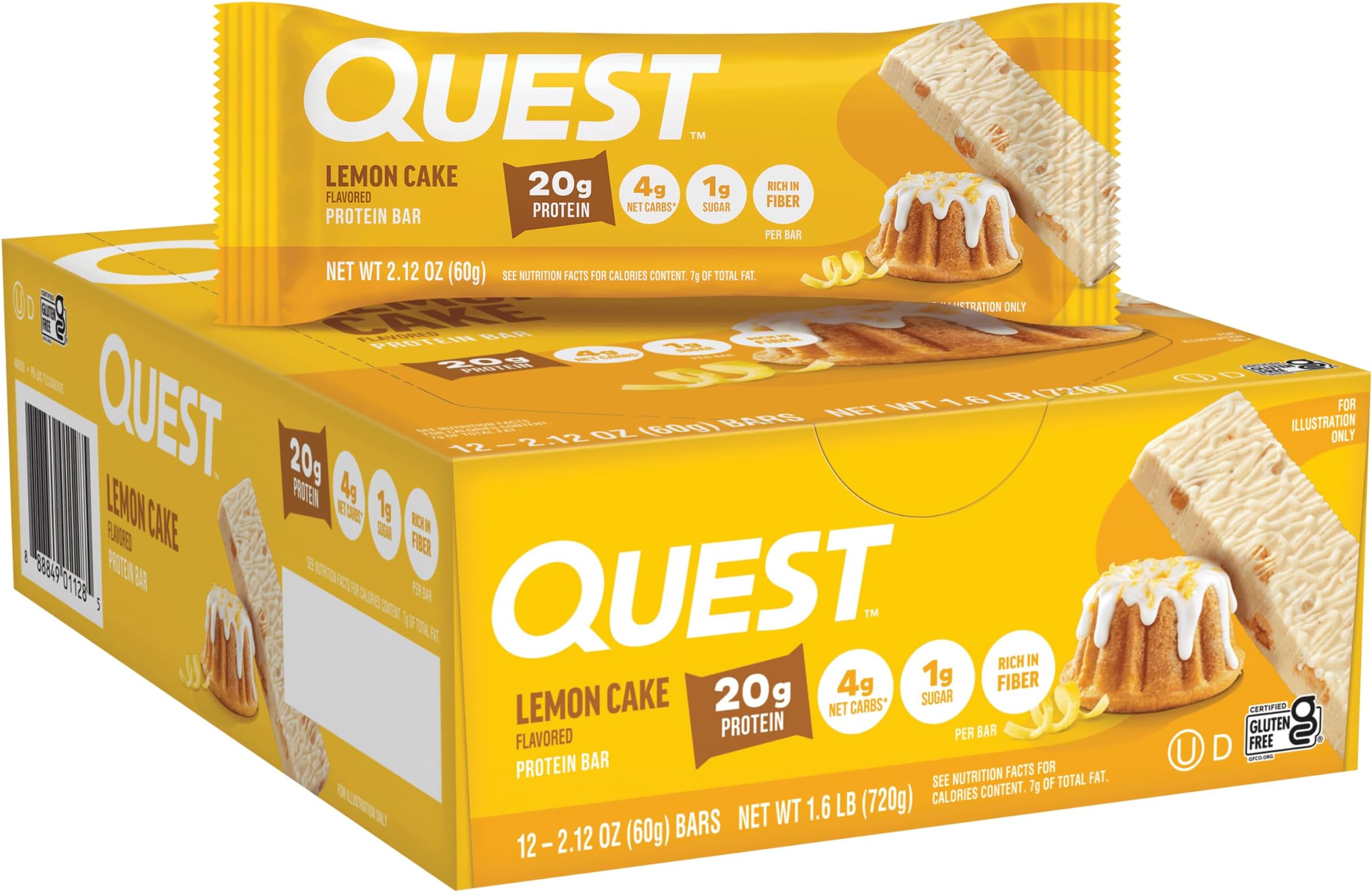 Nutrition Lemon Cake Protein Bars, High Protein, Low Carb, Gluten Free, Keto Friendly, 12 Count (Pack of 1)