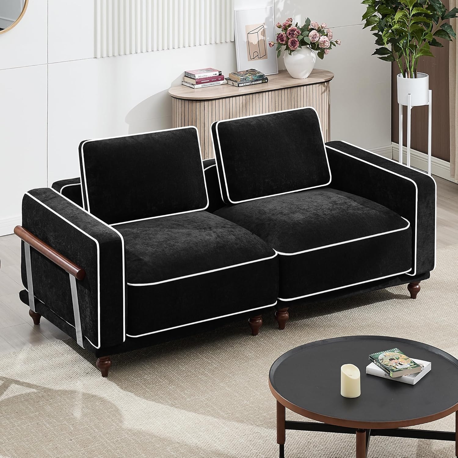 80'' Modular Loveseat Sofa, Cloud Sectional Couches for Living Room, Comfy Deep Seat 2-Seater Love Seat Couches, Chenille Black
