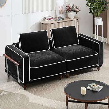 80 Modular Loveseat Sofa, Cloud Sectional Couches for Living Room, Comfy Deep Seat 2-Seater Love Seat Couches, Chenille Black