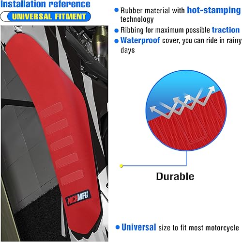 Miniatura 5 de Funda blanda universal para asiento de motocicleta para todas las motos de tierra, motocross, MX, cross, enduro (rojo)