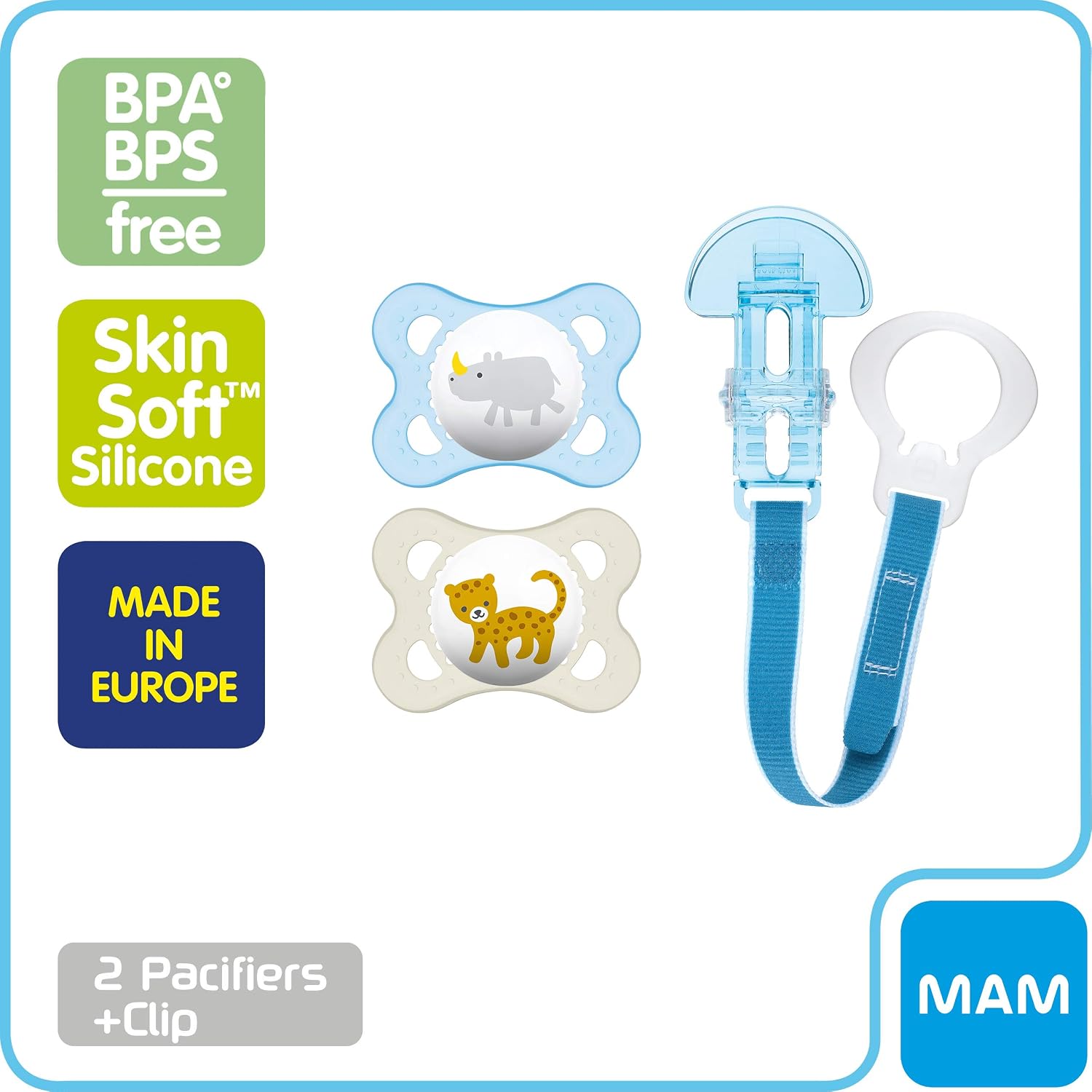 MAM Original Value Pack Baby Pacifier, Nipple Shape Helps Promote Healthy Oral Development, Universal Pacifier Clip, 2 Pacifiers + 1 Pacifier Clip, 0-6 Months, Love & Affection/Boy