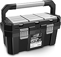 Anyyion 17-Inch Rugged Toolbox with Removable Organizer Tray, Stainless Steel Lock & Non-Slip Metal Handle - Durable Storage for Tools