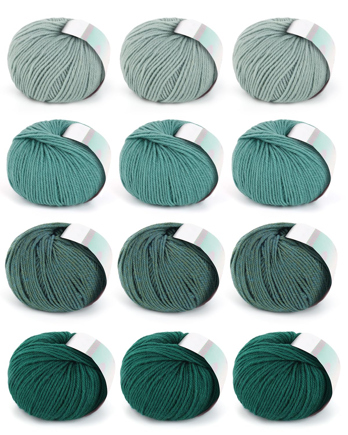 Coopay 600g Merinowolle zum Stricken, Dicke Merino Wolle zum Häkeln, Grün | 12x50g Superweich Sockenwolle 4Fädig, Häkelgarn aus 98% Merinowolle und 2% Baumwolle, Strickwolle für Kleidung, Schal, Tücher